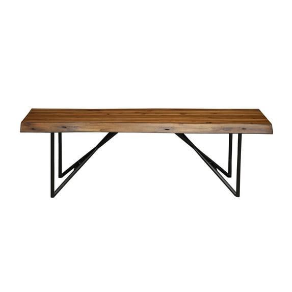 Rectangular Wooden Bench With Metal Angular Legs and Live Edge Look, Brown and Black- Saltoro Sherpi