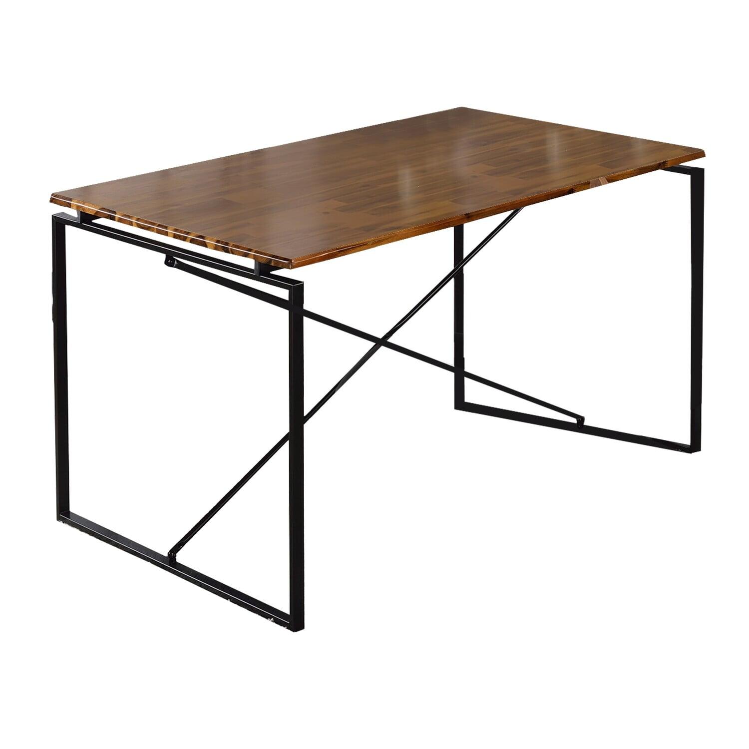 Benjara Rectangular Wooden Dining Table with X Shape Metal Base, Black and Brown