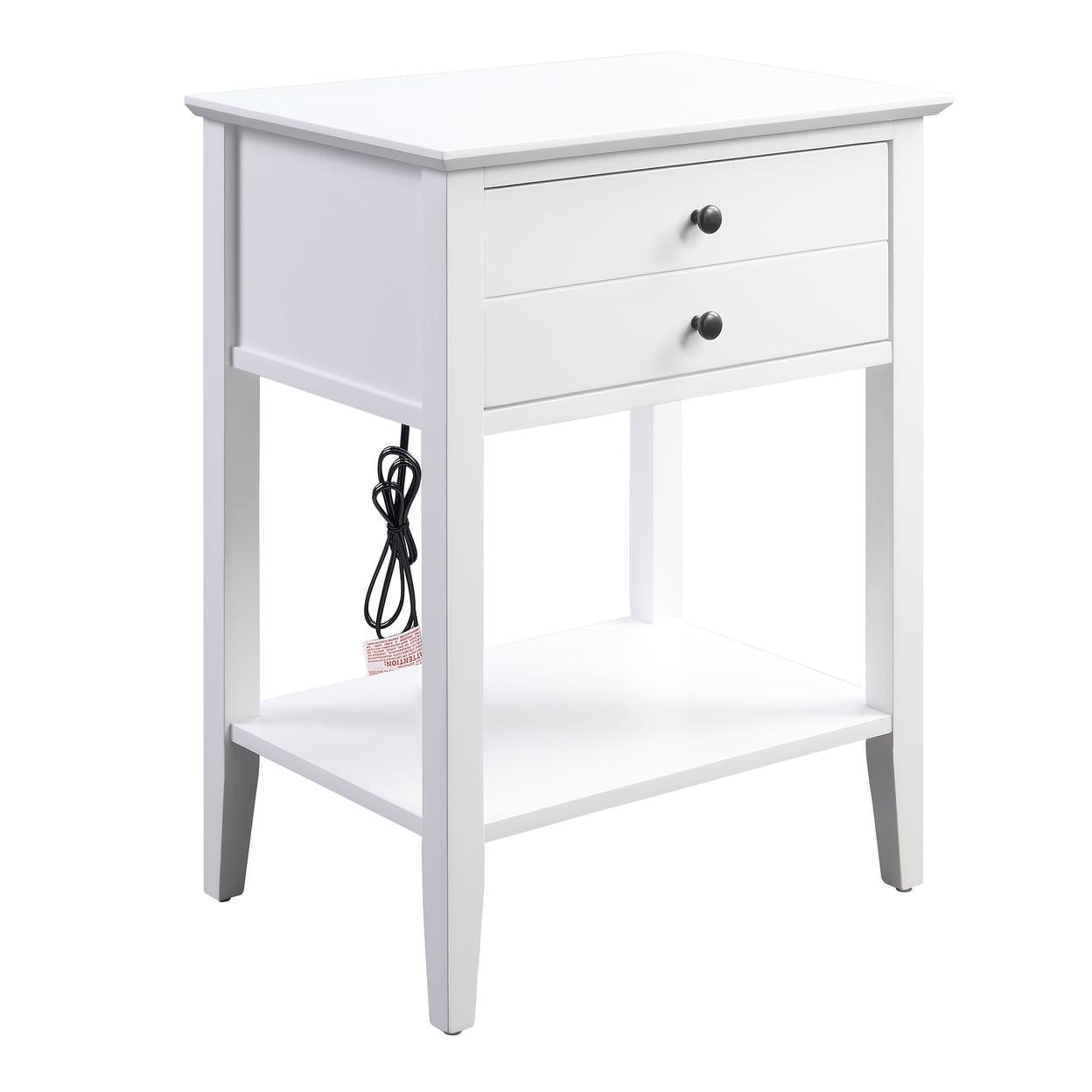 White Rectangular MDF Side Table with Drawer and Shelf