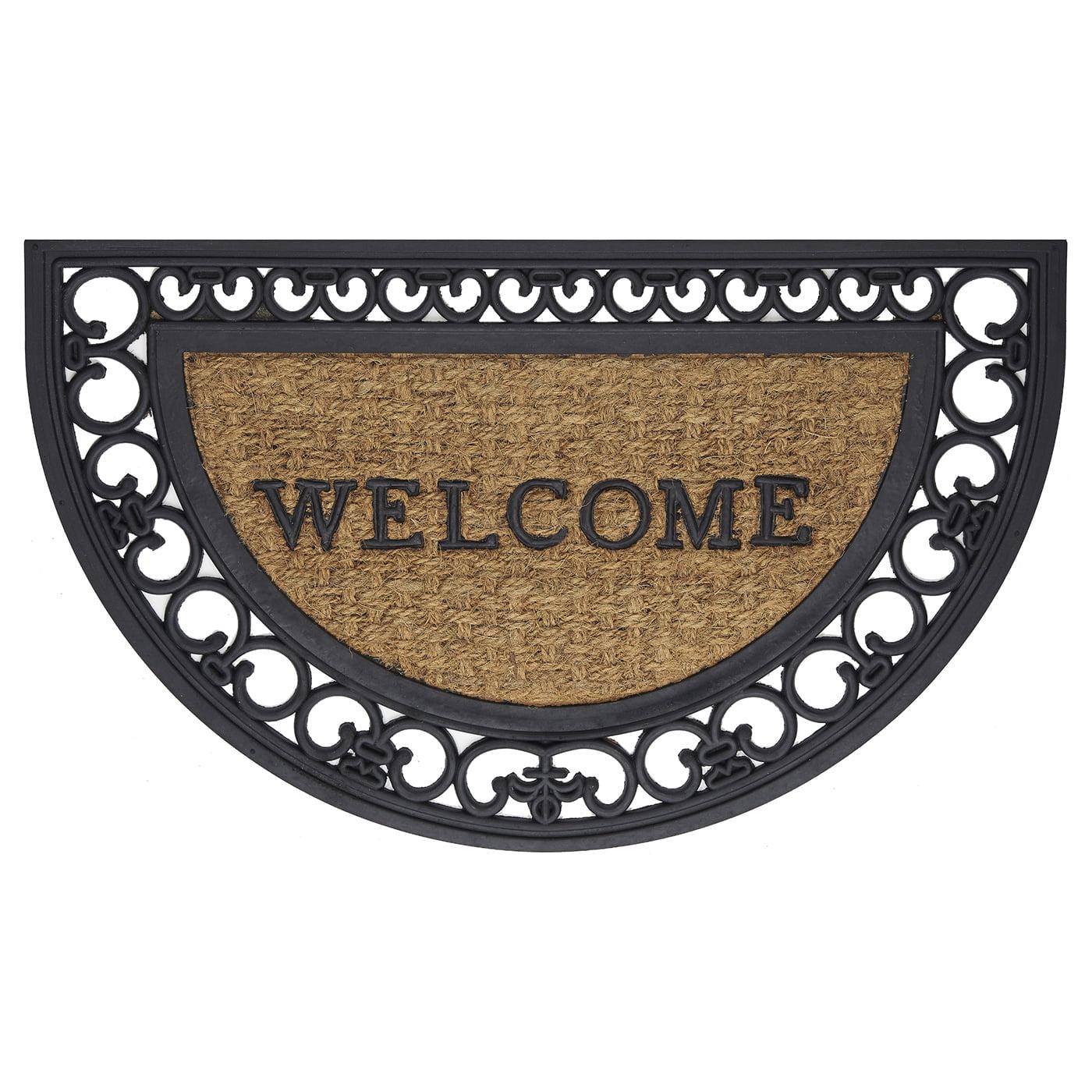 Bloomsbury Market Aeries Recycled Rubber Door Mats, Non-Slip/Skid Rubber Backing, 18" W X 30" L, Rectangle, Welcome Scrolls
