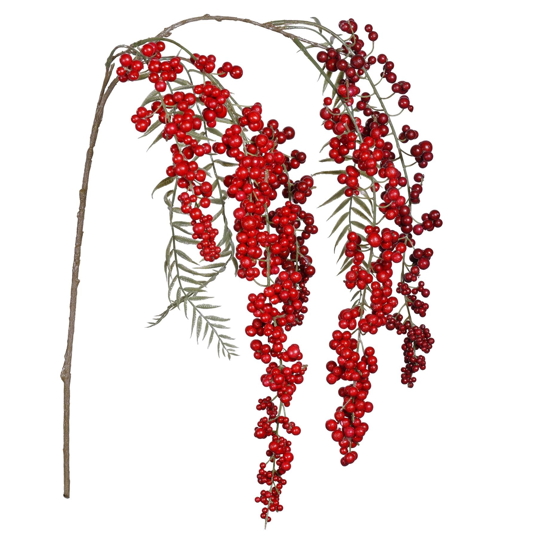 Charming Red Berry and Green Leaf Cluster Floral Stem