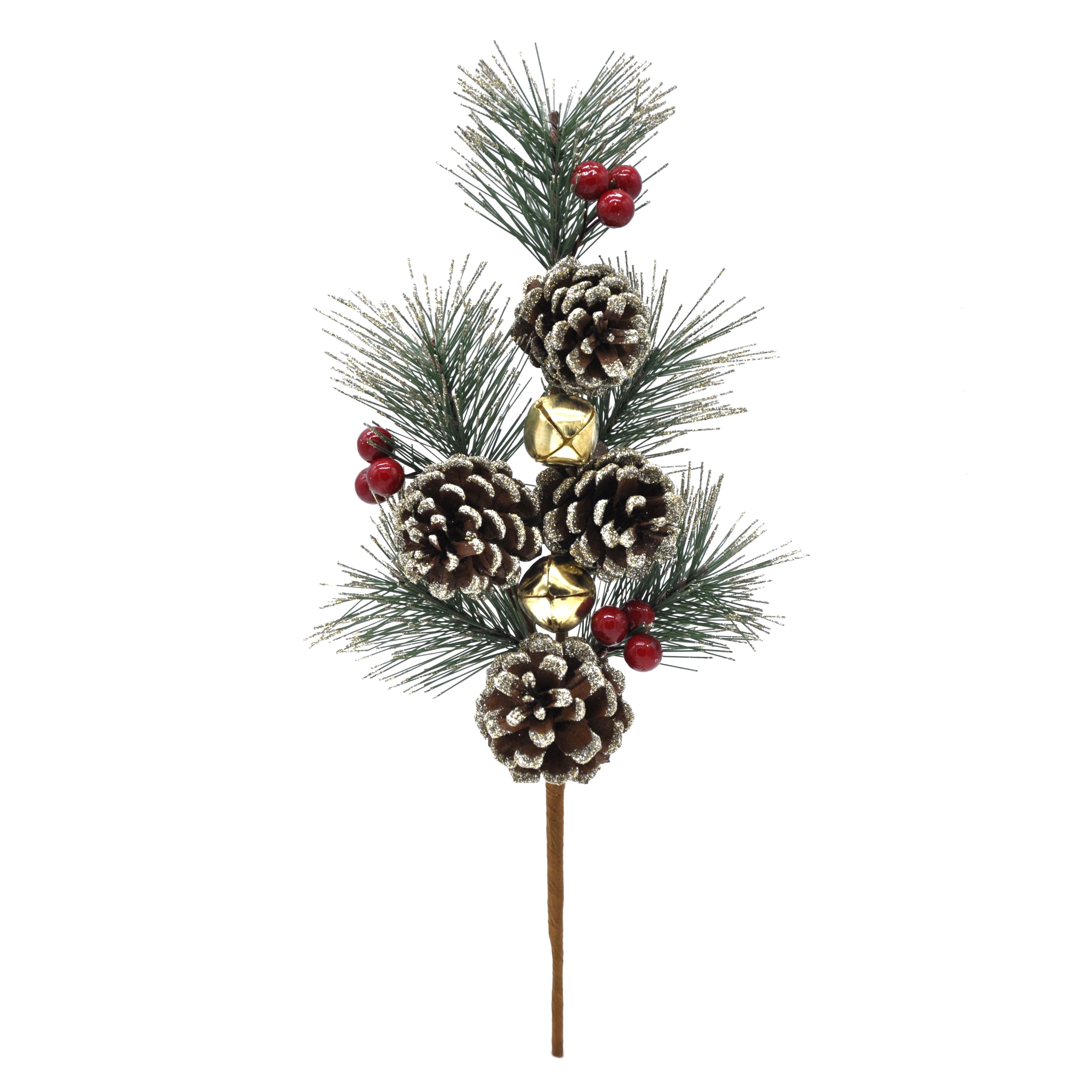 Red Berry Pinecone and Bell Christmas Pick