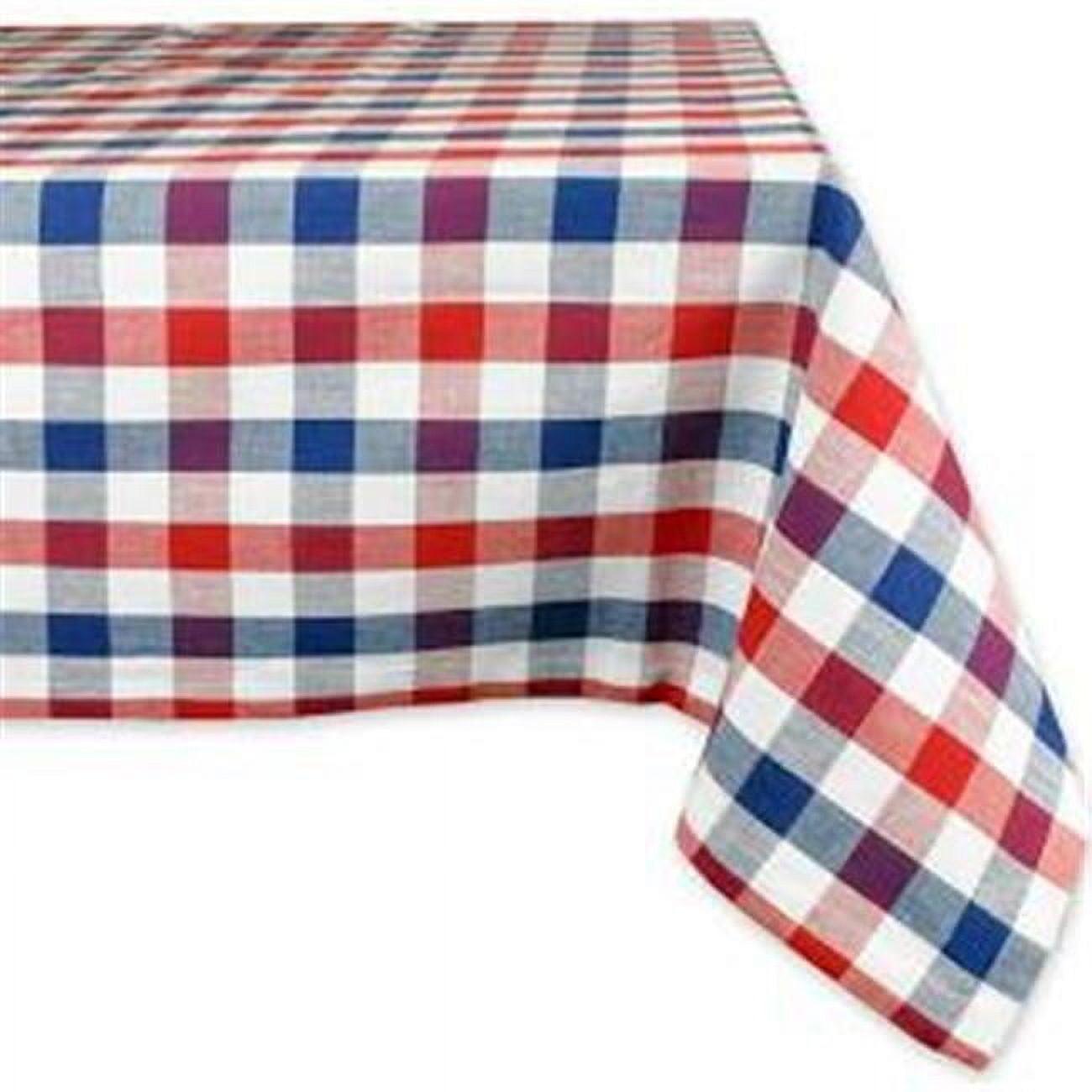 Red, White, and Blue Check Rectangular Cotton Tablecloth