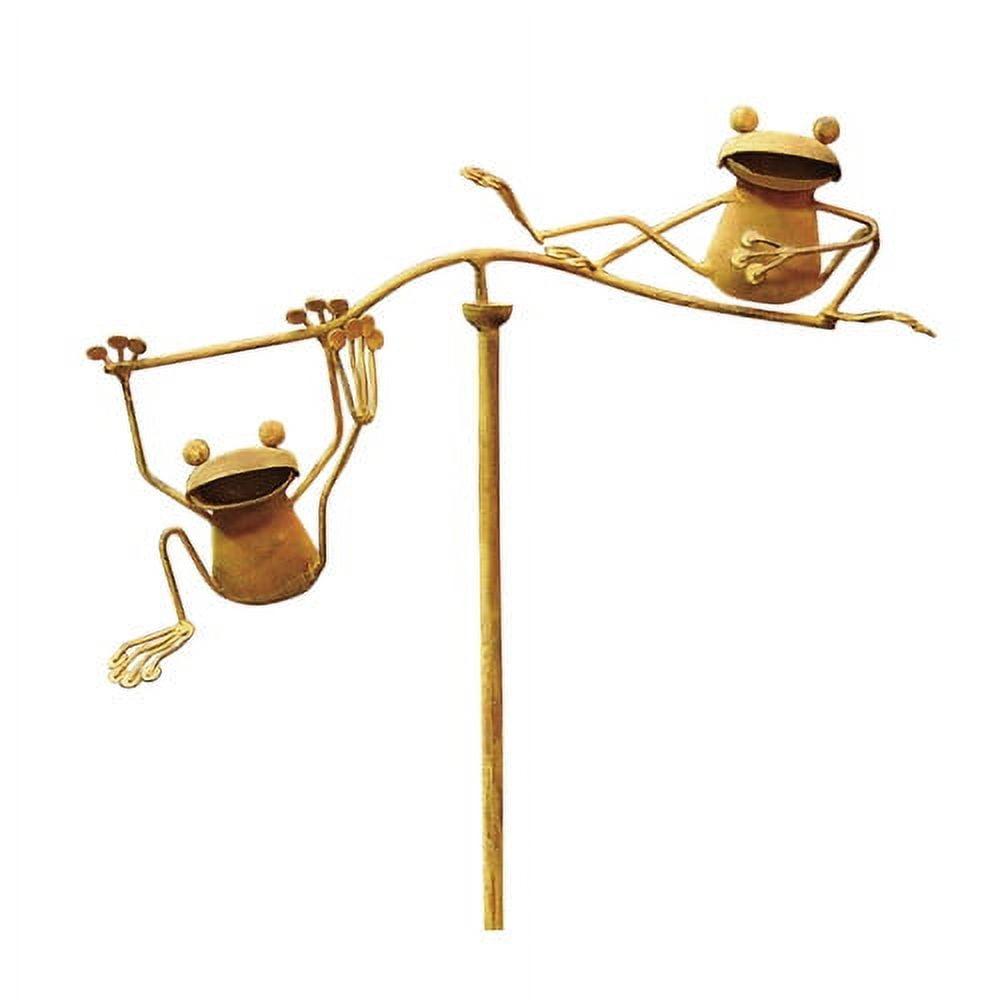 Whimsical Copper Frog Balancing Yard Art, 25-inch