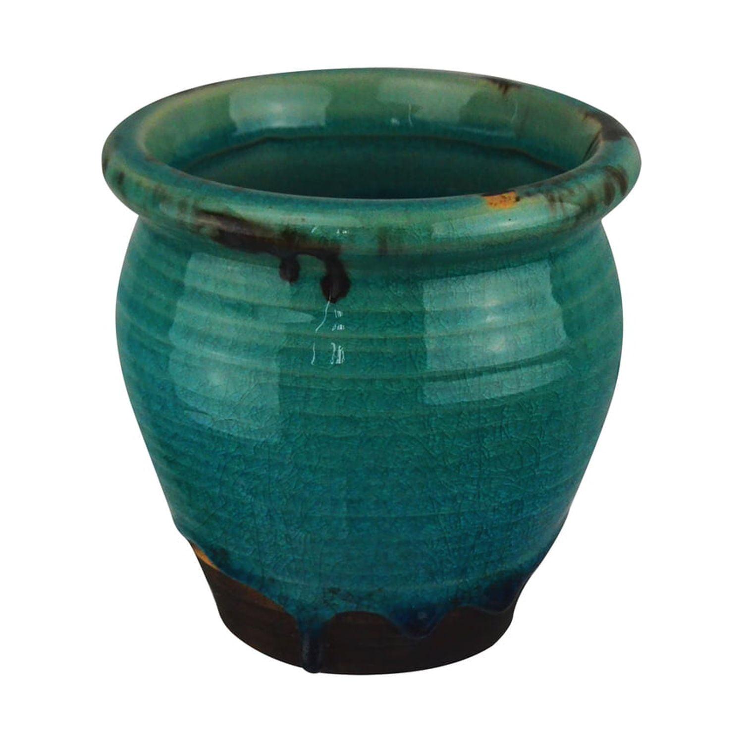 Classic Oval Teal and Blue Glazed Ceramic Planter with Drainage Hole