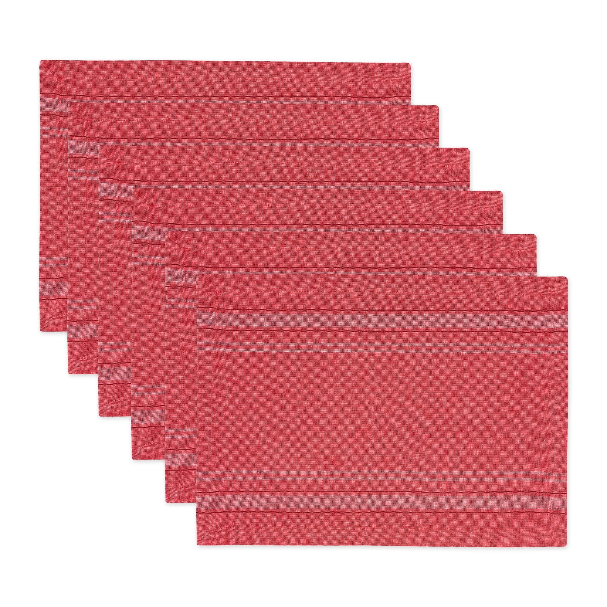 TANGO RED CHAMBRAY FRENCH STRIPE PLACEMAT SET/6