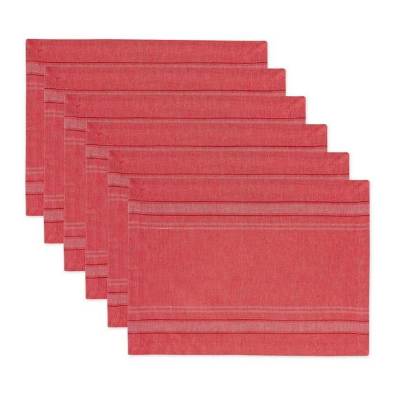 TANGO RED CHAMBRAY FRENCH STRIPE PLACEMAT SET/6