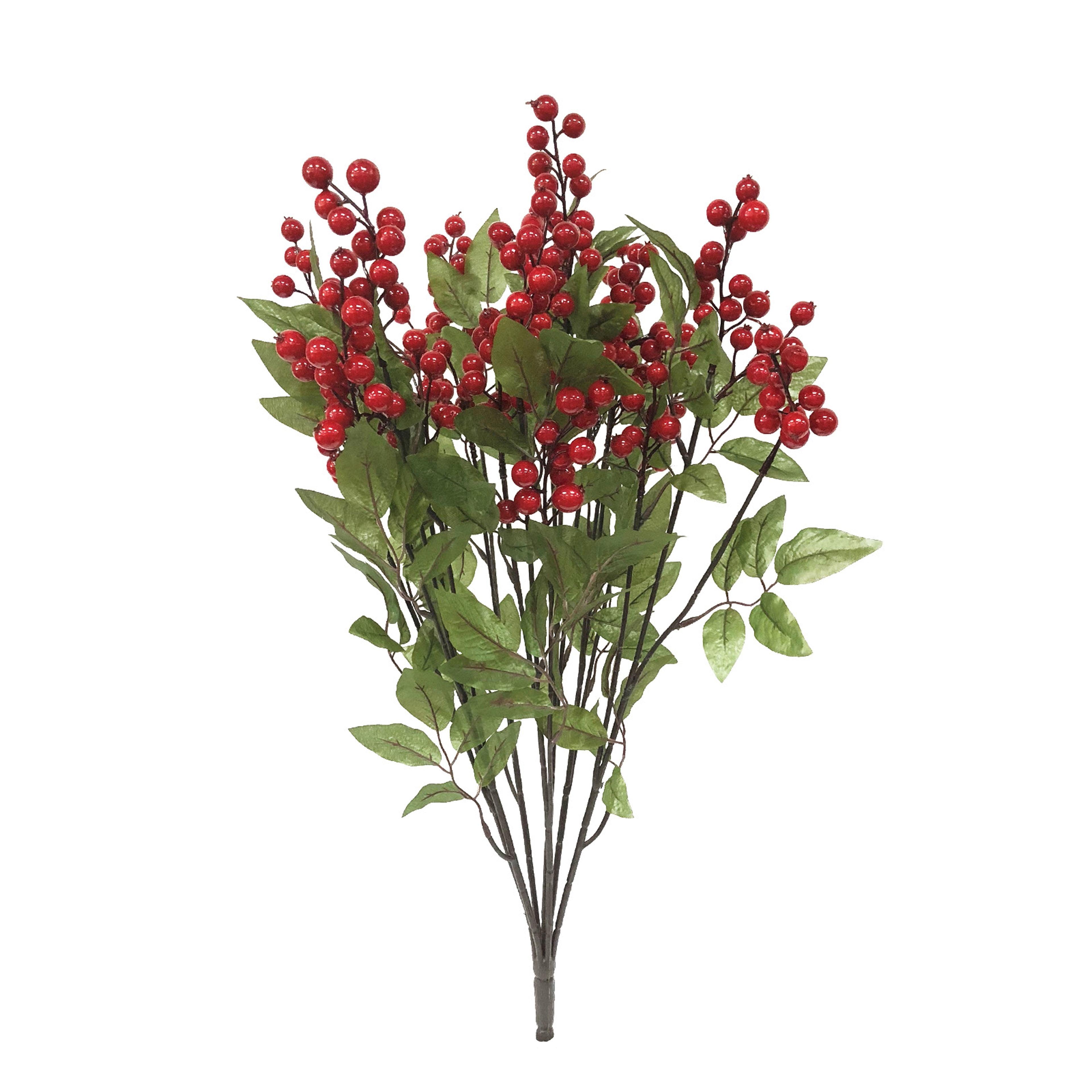 Red Cranberry and Green Leaf Christmas Bush