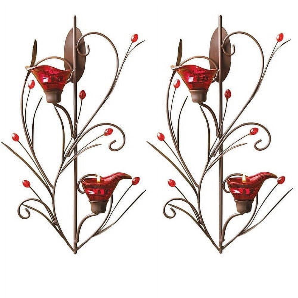 Scarlet Floral Iron and Glass Tealight Wall Sconce