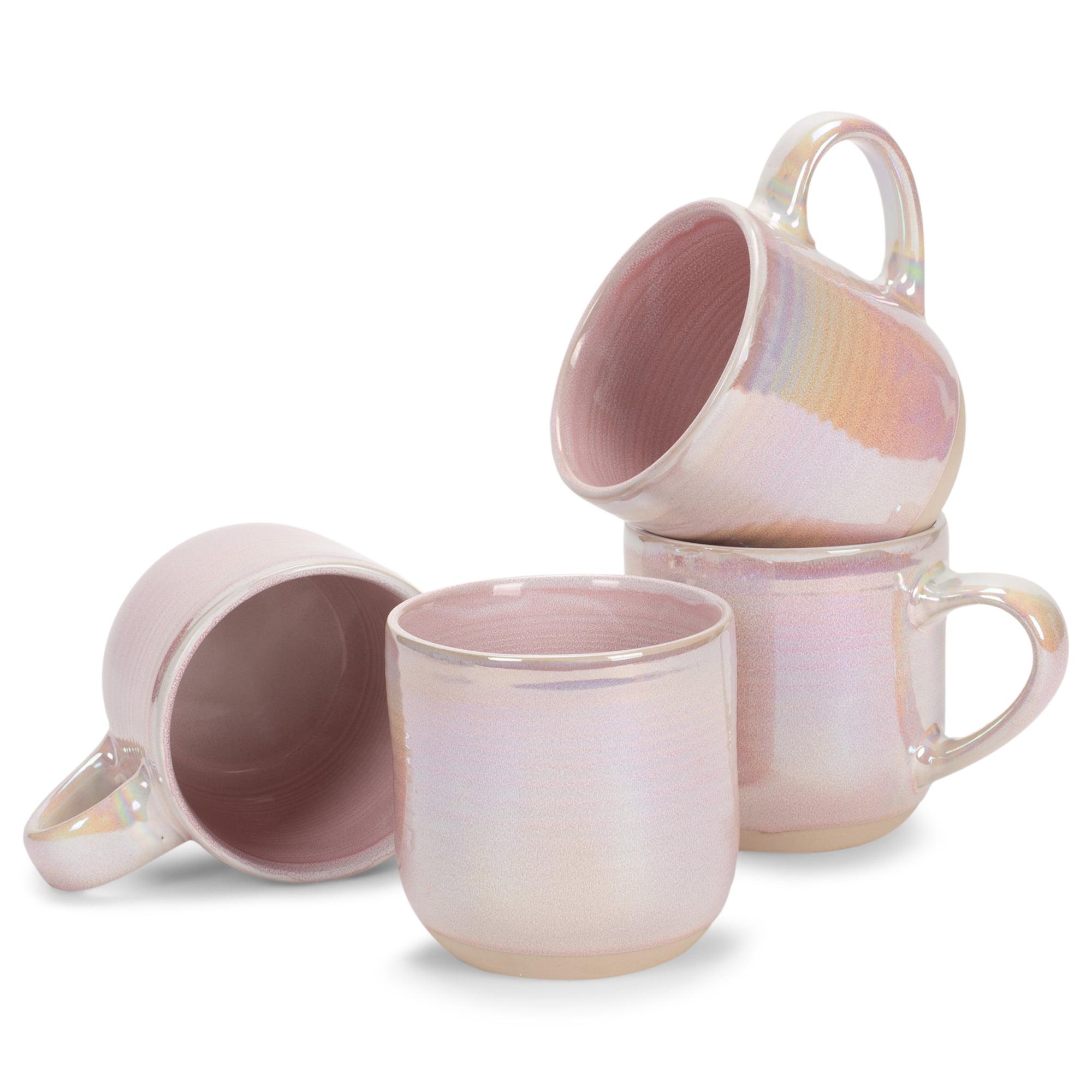 Pink Iridescent Ceramic 12 oz Coffee Mugs Set of 4