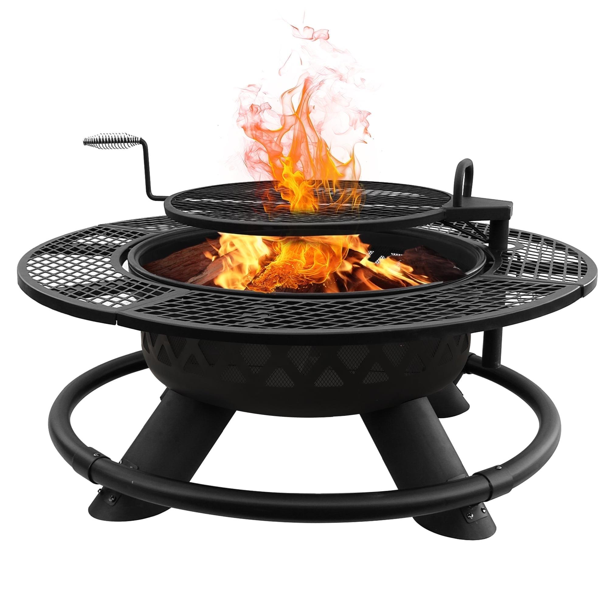 Red Mountain Valley 47" Black Steel Round Fire Pit with Grill