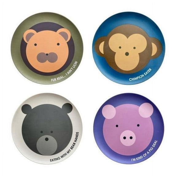 Red Rover 7" 4pk Bamboo Kids' Animal Plates: Toddler & Baby Dinnerware, Dishwasher-Safe, Off-White, Animal Theme