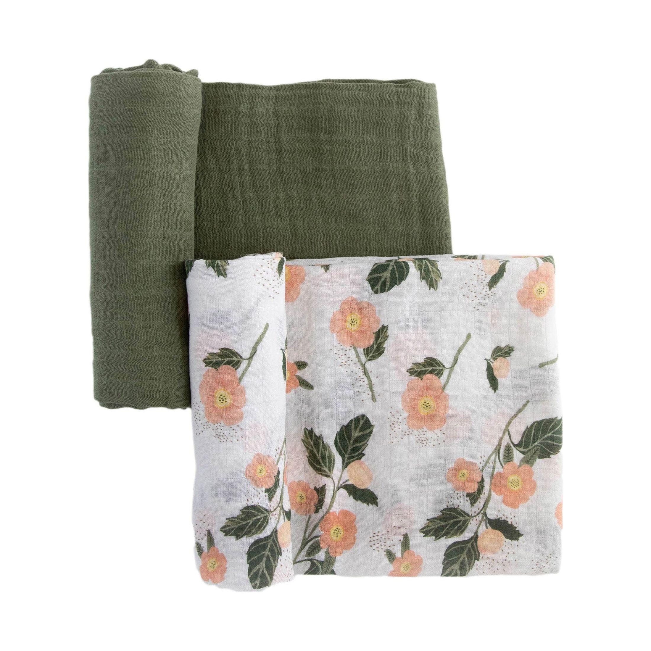 Red Rovr Organic Cotton Muslin Swaddle Blanket - Blushing Bloom - 2pk