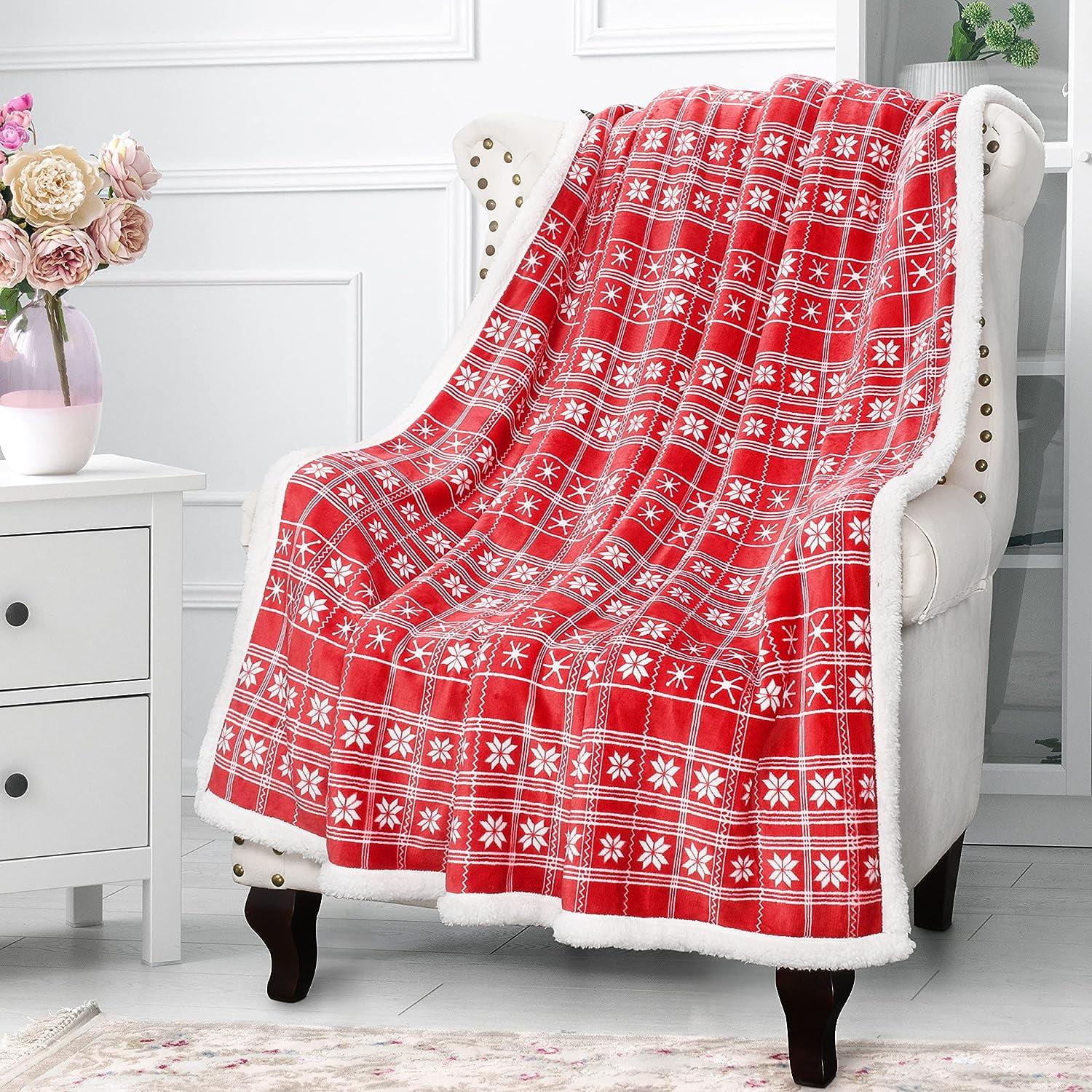 Red and White Sherpa Fleece Reversible Christmas Throw Blanket 50" x 60"