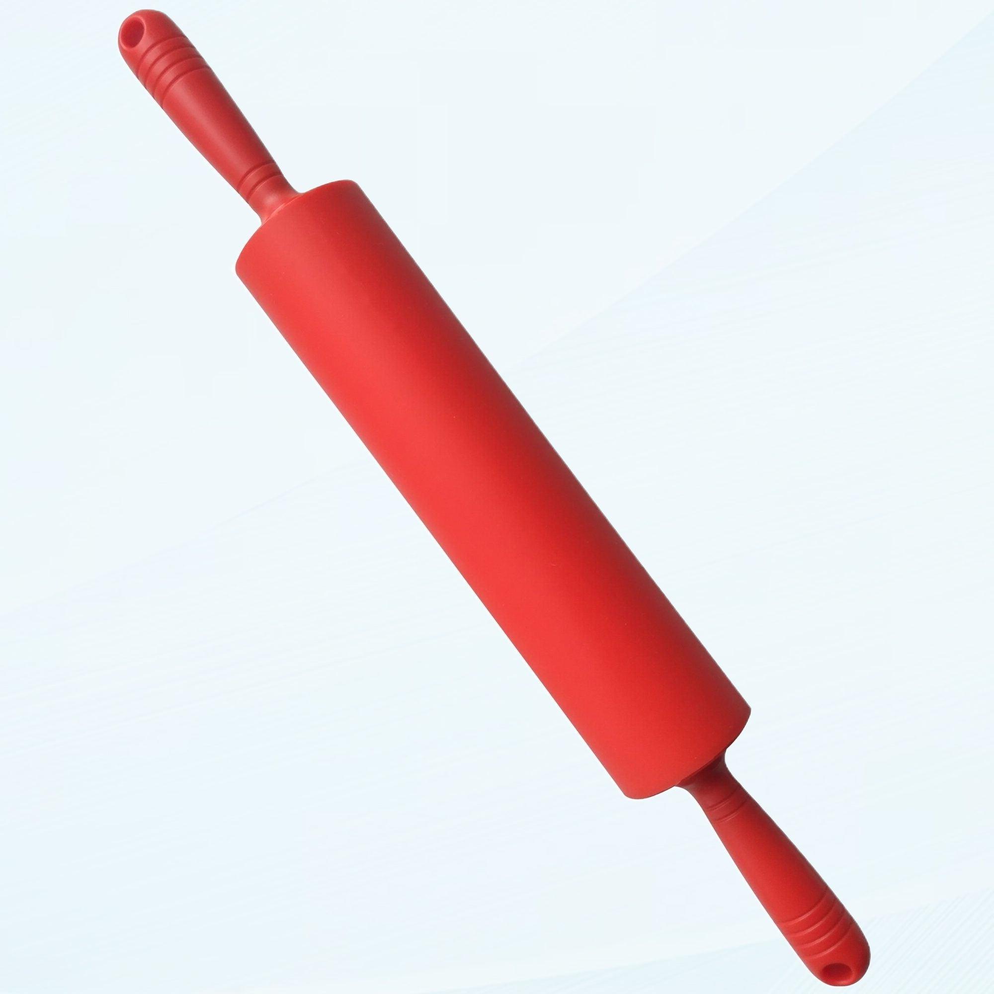 Red Silicone Non-Stick Rolling Pin with Handles