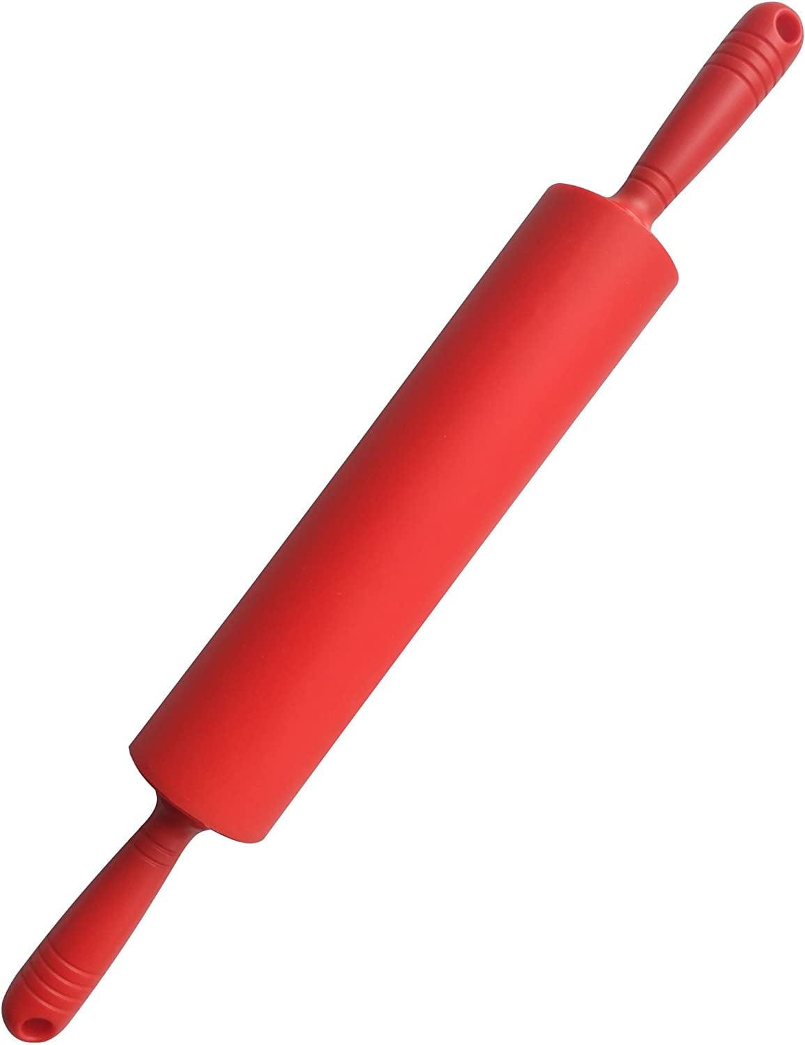 Red Silicone Non-Stick Rolling Pin with Handles