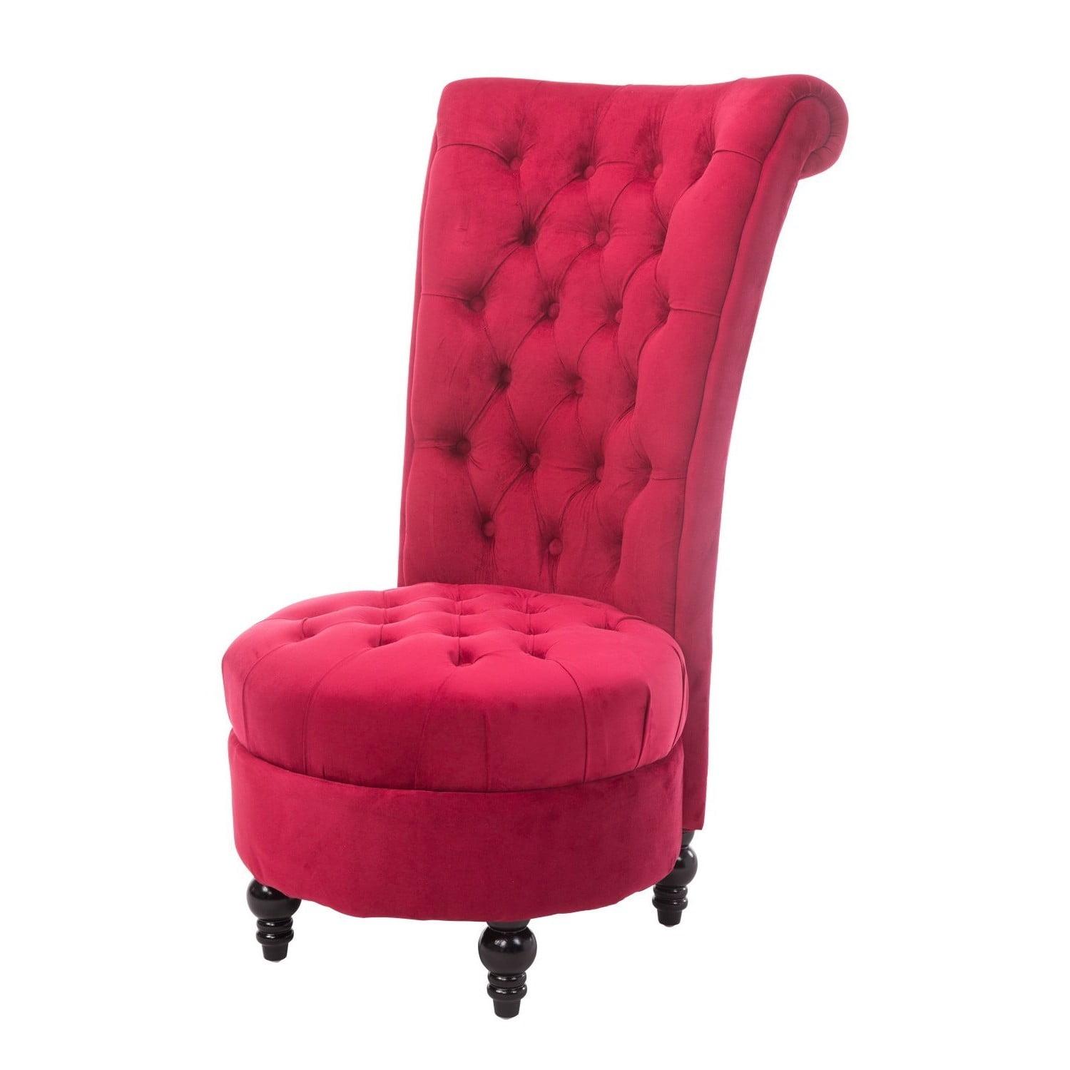 Crimson Red Velvet High Back Tufted Side Chair