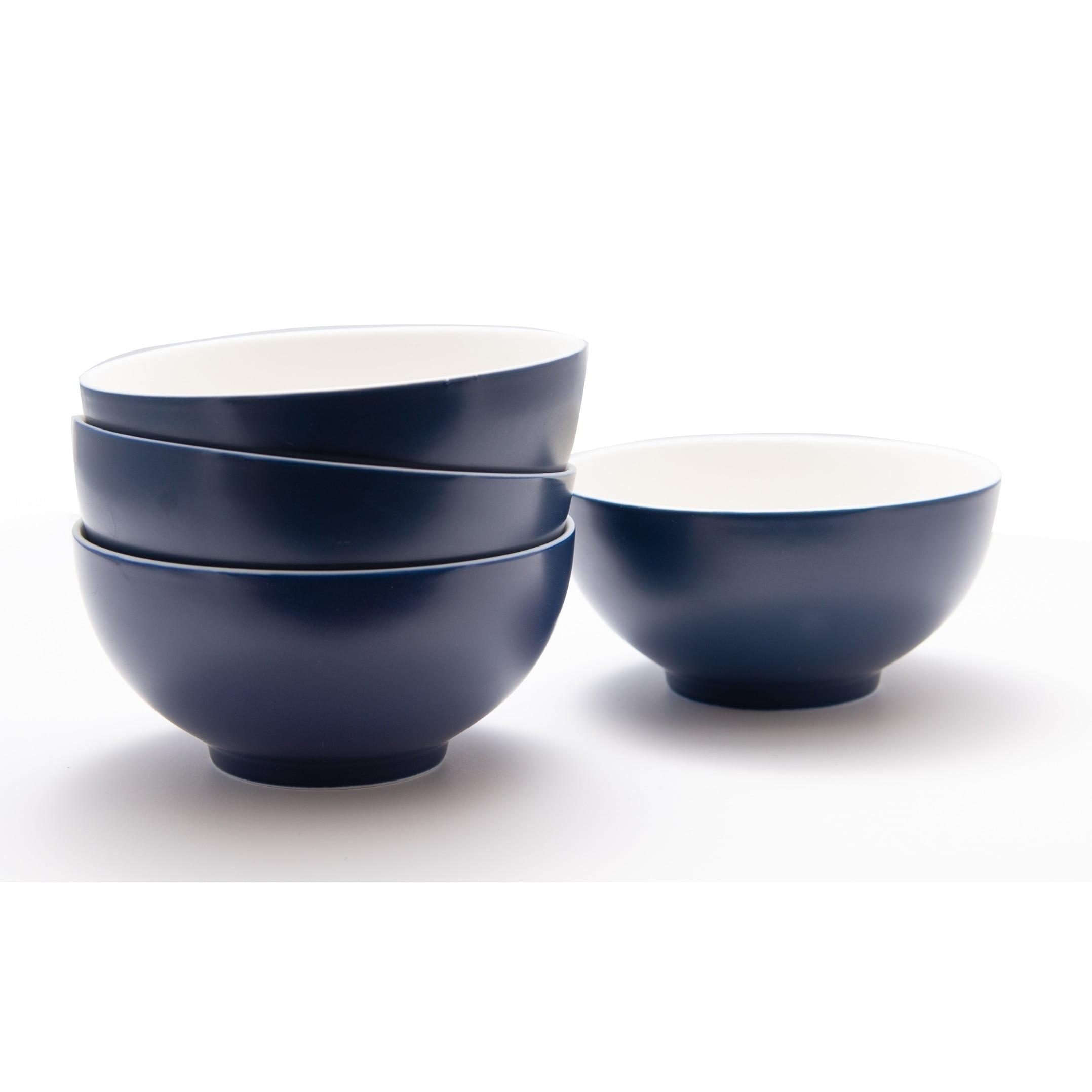 Saffire Blue and White Ceramic Cereal and Pasta Bowls Set of 4