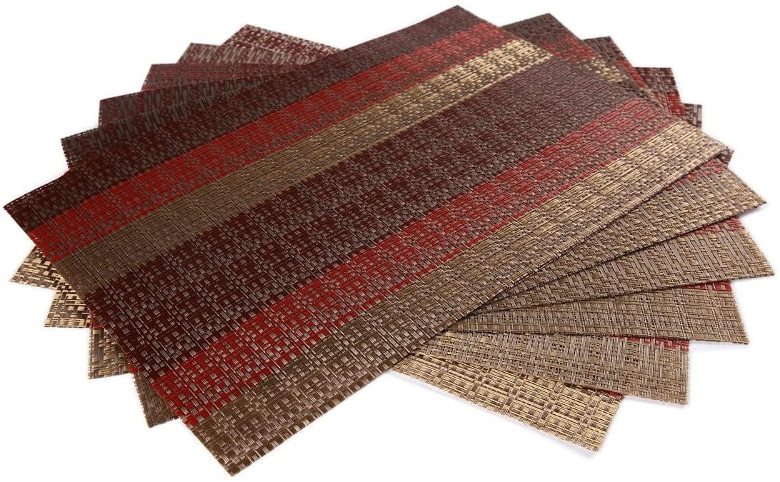 Red and Brown Woven Vinyl Placemats Set of 6