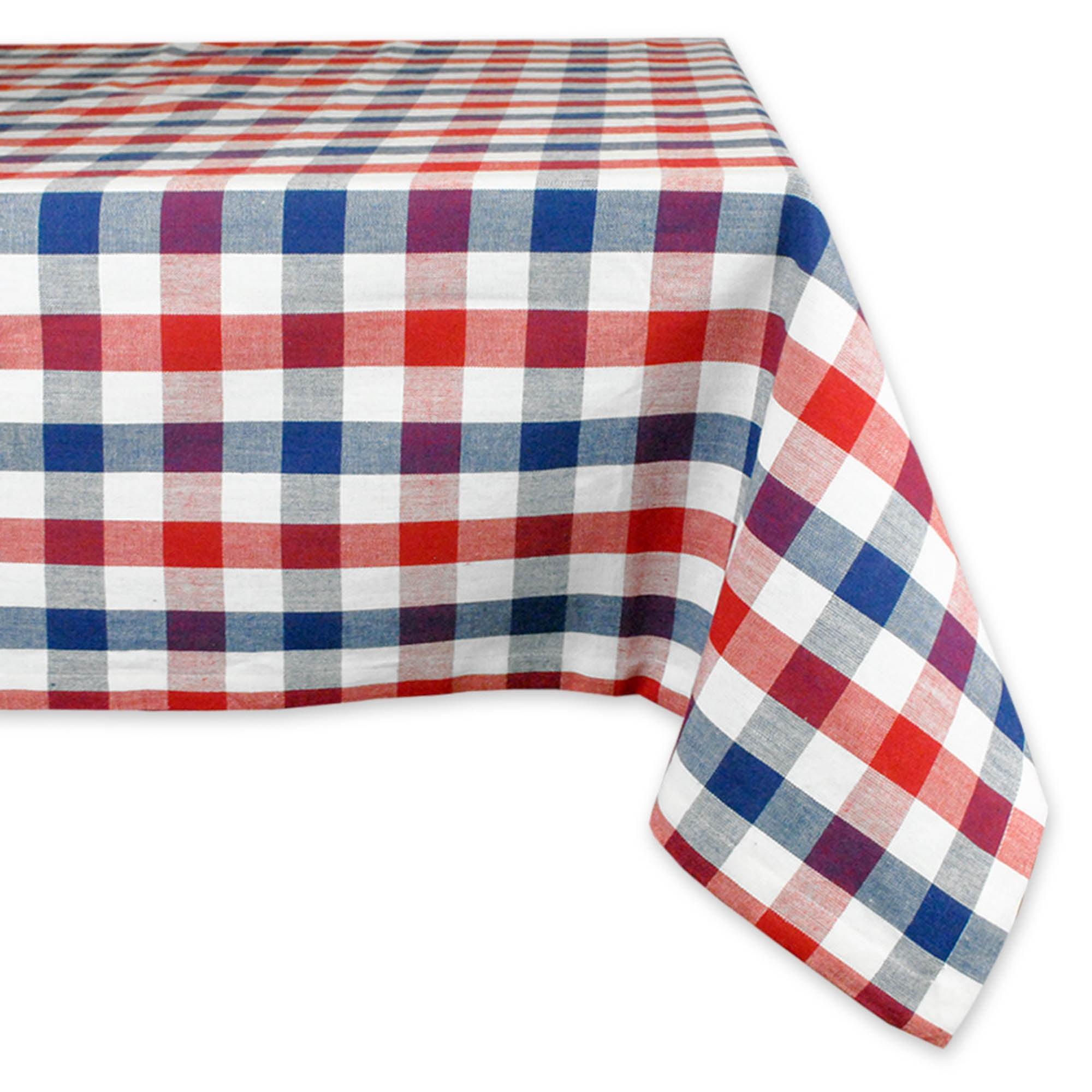 Red, White, and Blue Check Rectangular Cotton Tablecloth