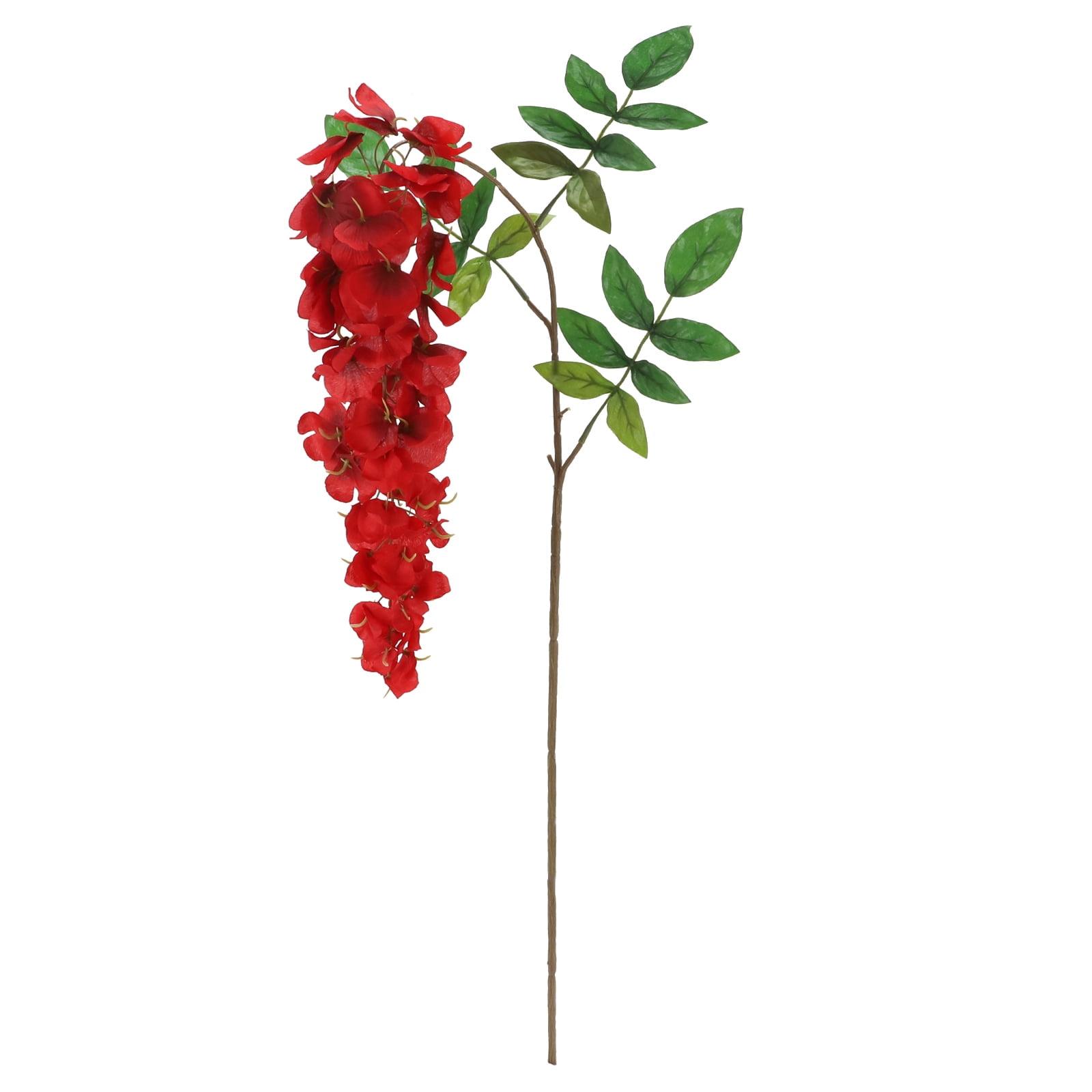 Elegant Red Artificial Wisteria Stem with Green Leaves