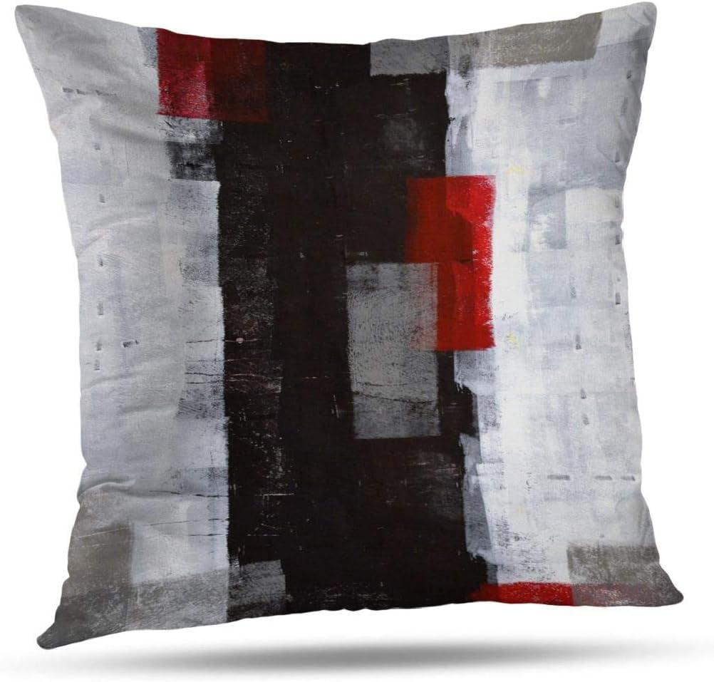 Red and Grey Pillow Cover, Modern Black White Decorative Throw Pillow Cushion Cover for Bedroom Sofa Living Room 16 x 16 Inch Set of 2