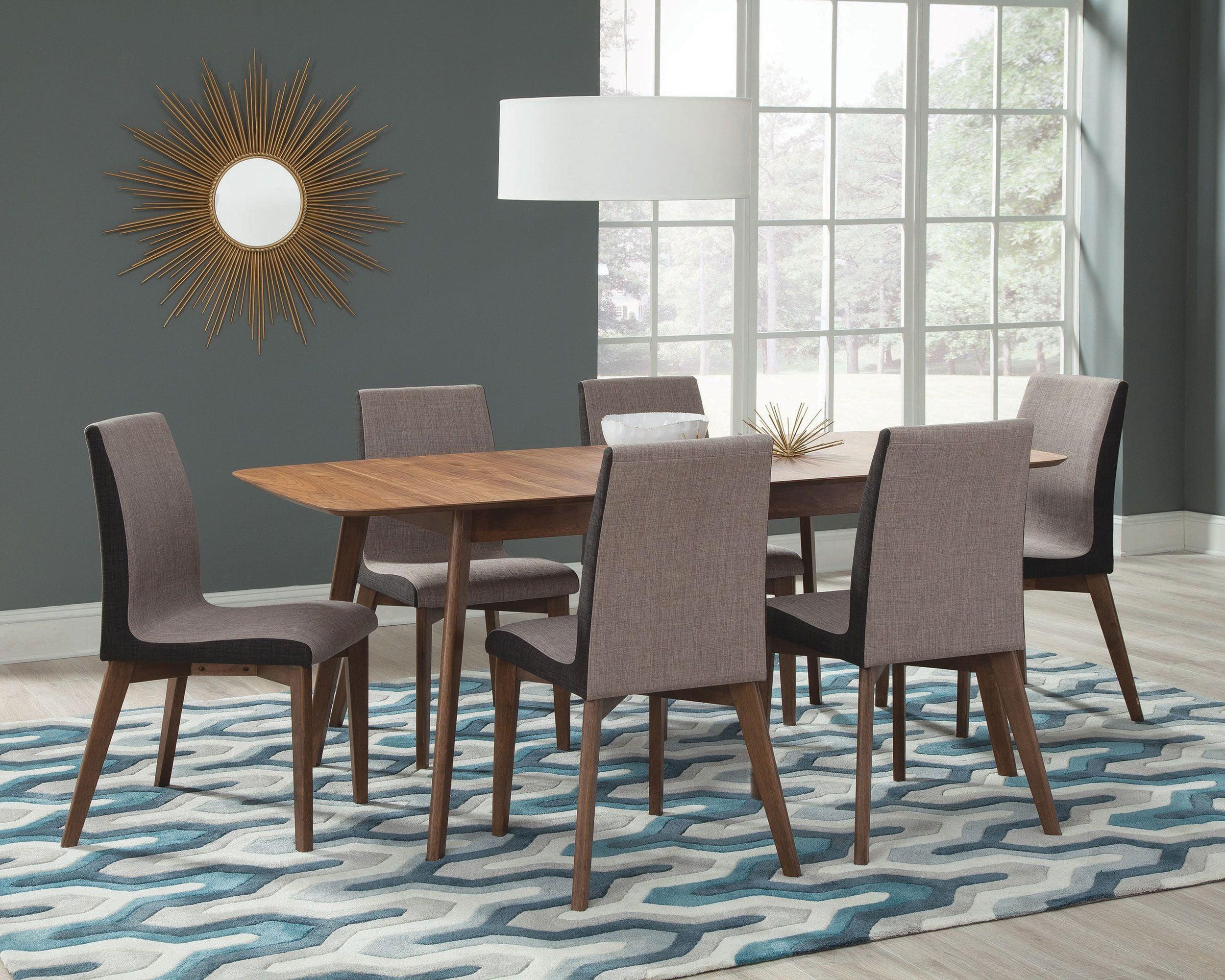 Natural Walnut and Gray 7-Piece Dining Set with Butterfly Leaf