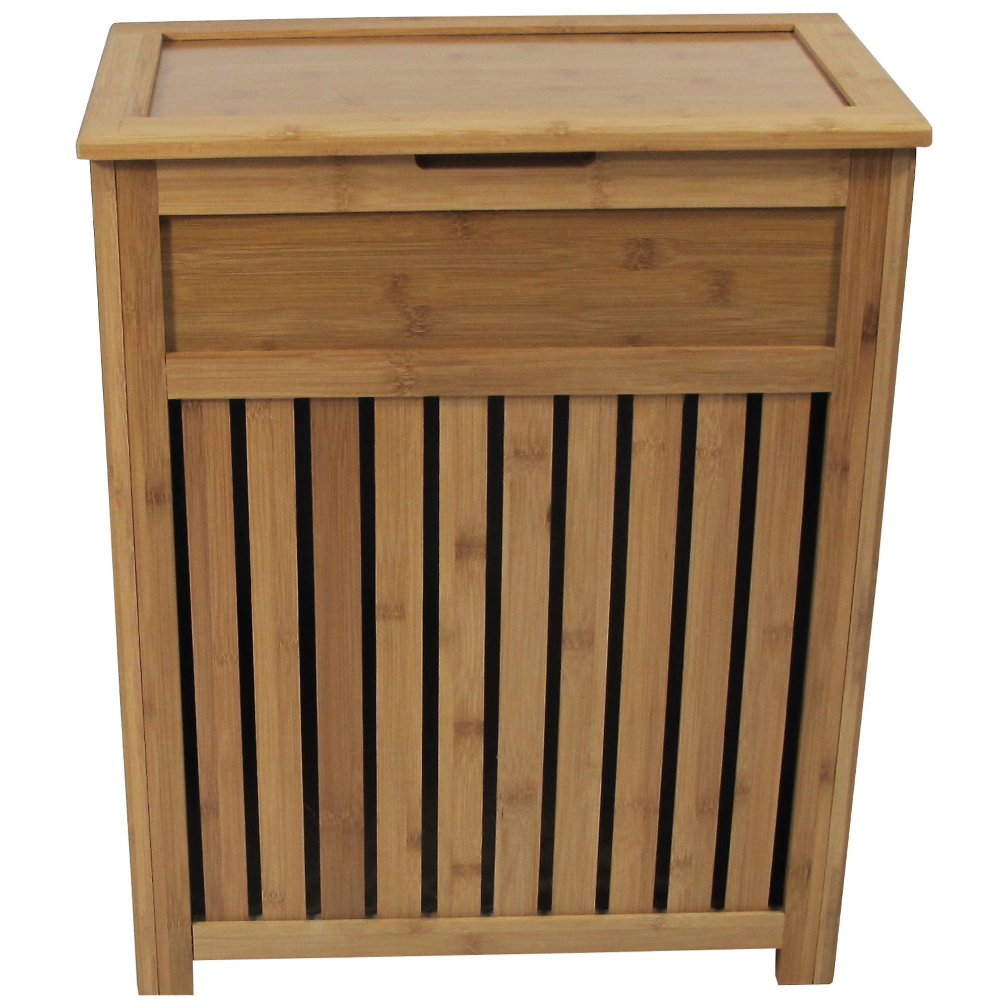 Rectangular Bamboo Contemporary Laundry Hamper with Lid