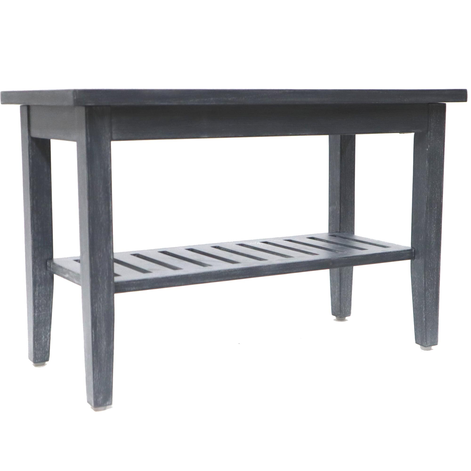 Weathered Gray Teak Wood Storage Bench with Shelf - 30"