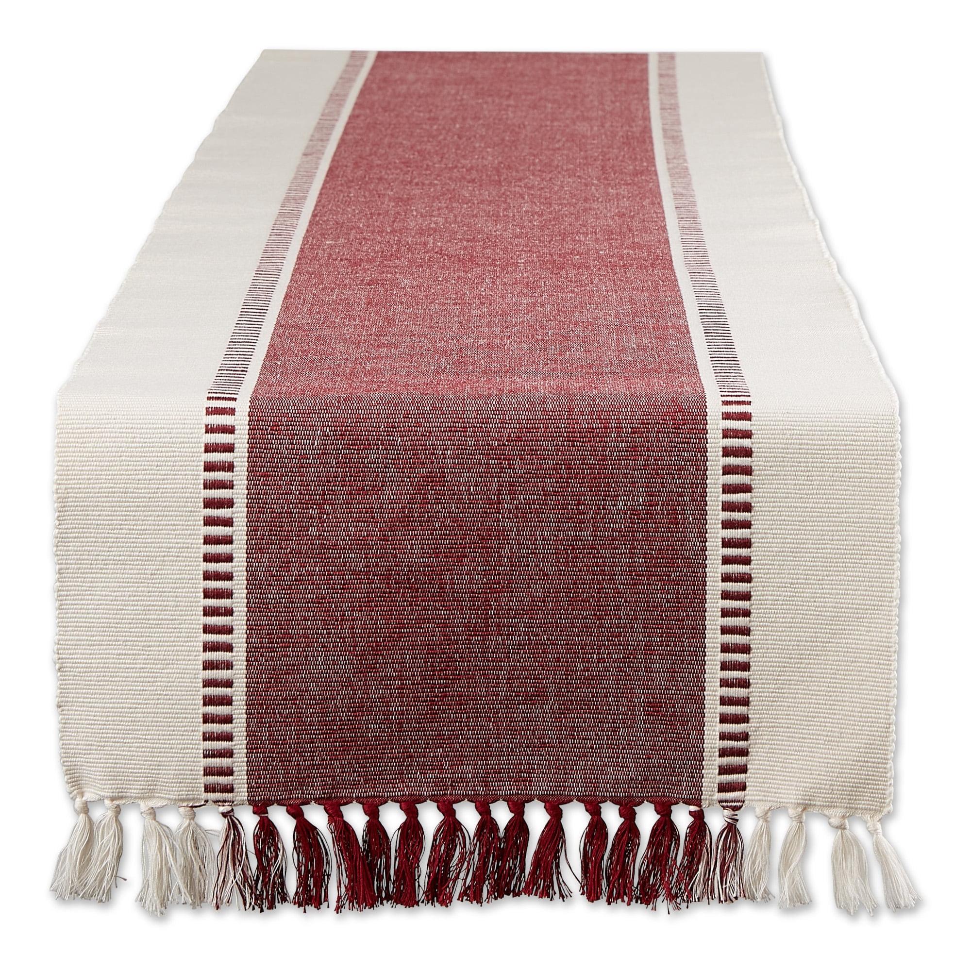 Redwood Cotton Dobby Stripe Table Runner with Fringe, 13x72-inch