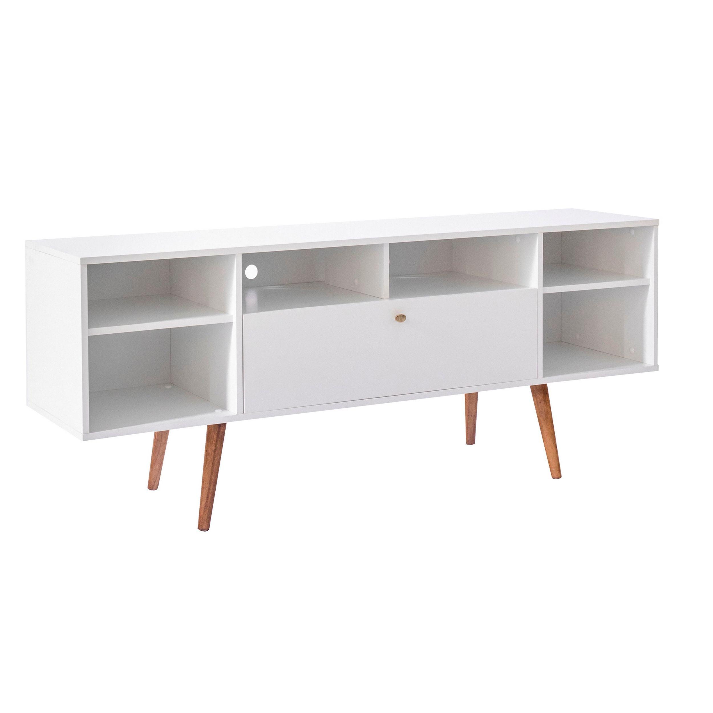 Reece 63" Modern Two-Tone Wood TV Console with Drop Down Storage