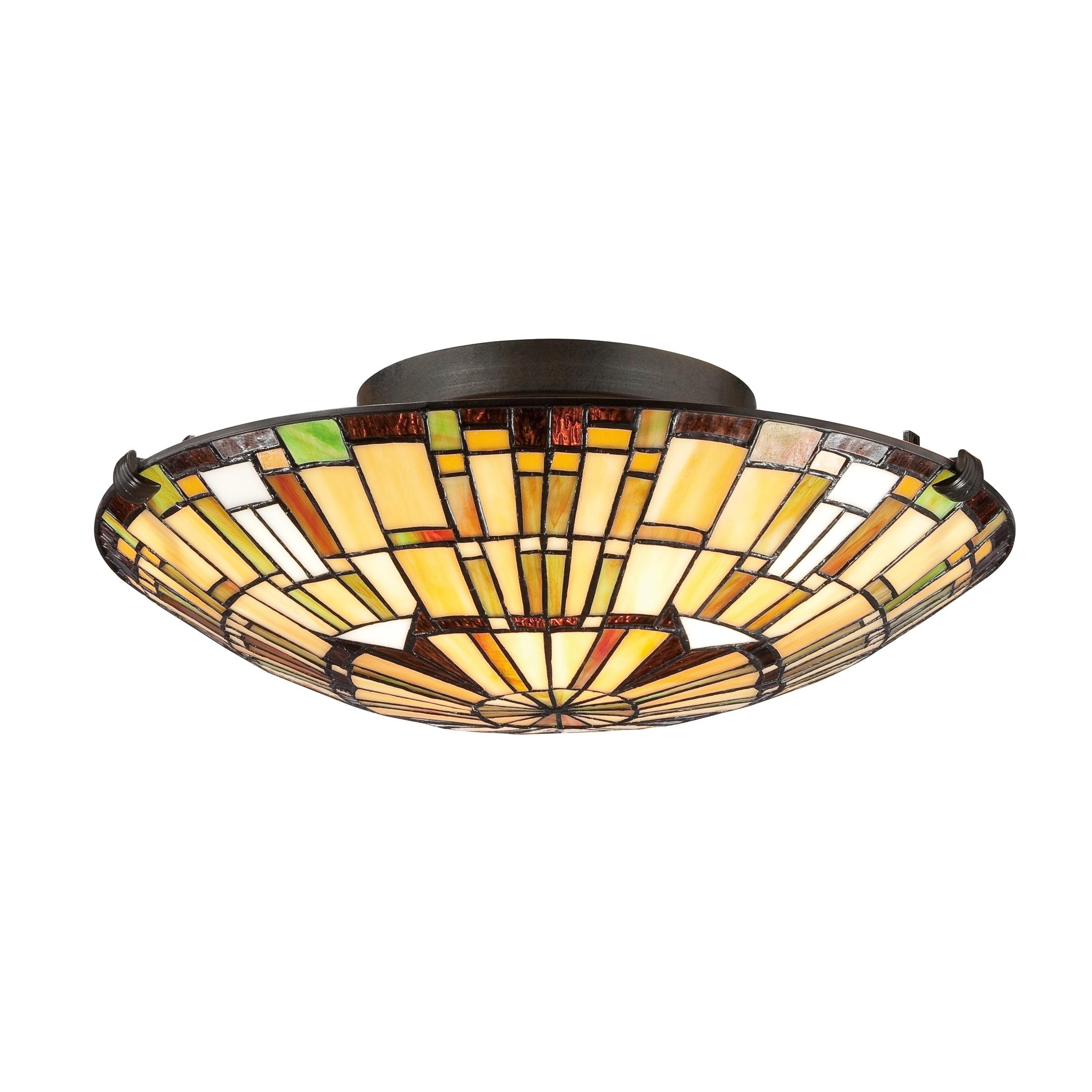 Vintage Bronze Tiffany Glass Flush Mount Light