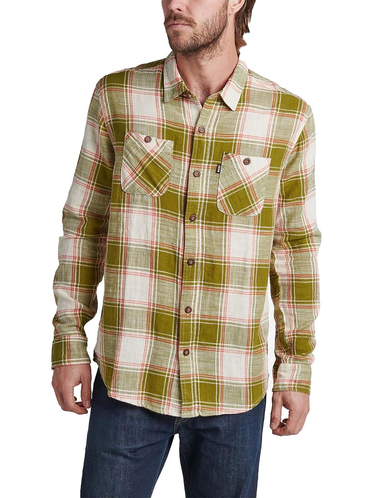 Reef Mens Hedford Cotton Plaid Button-Down Shirt