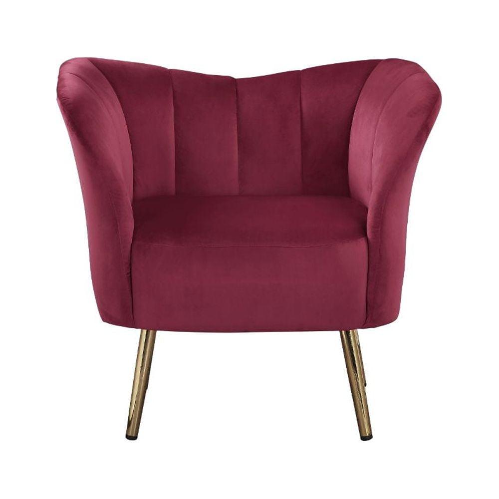 Burgundy Velvet Barrel Accent Chair with Gold Legs