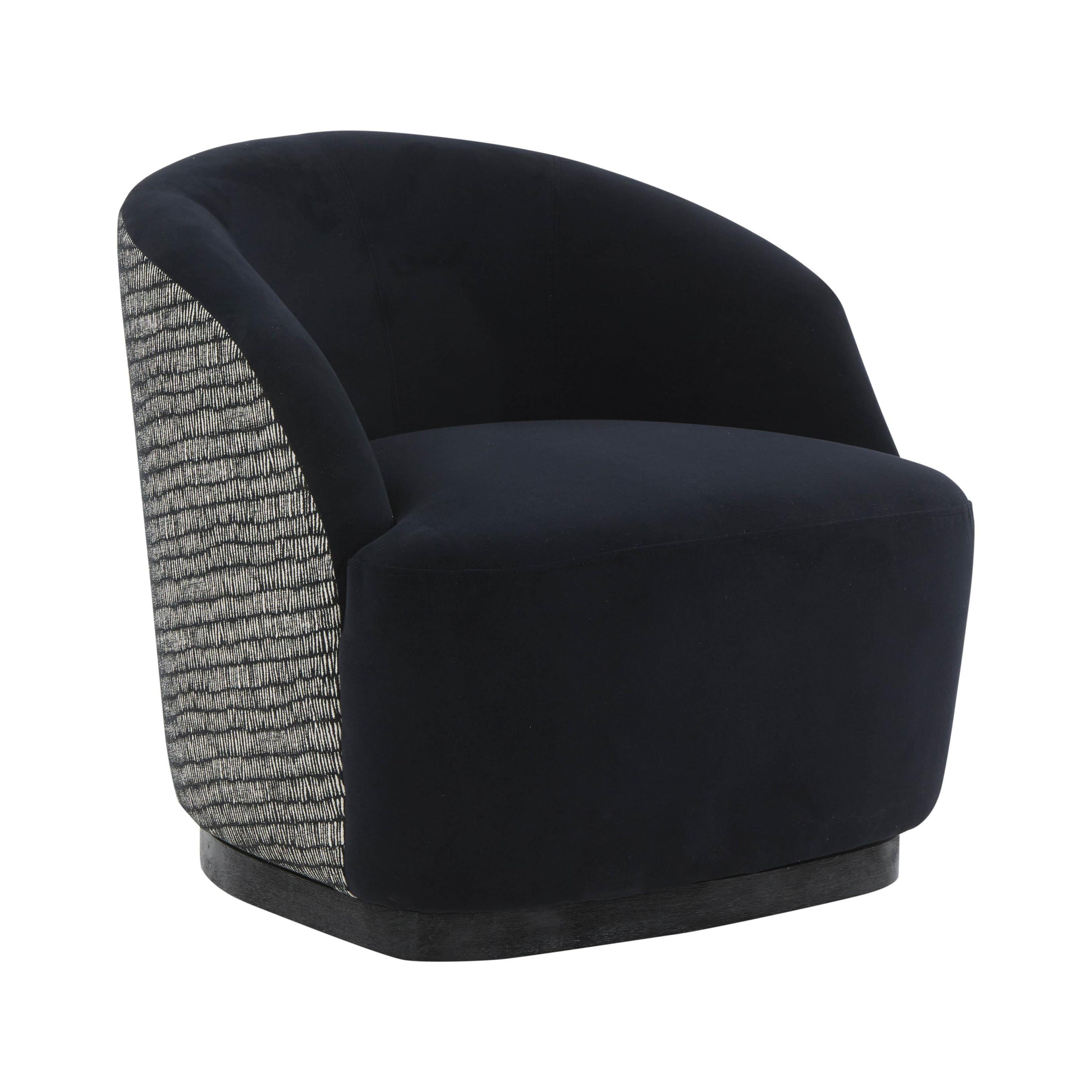 Handcrafted Black Velvet Swivel Barrel Chair