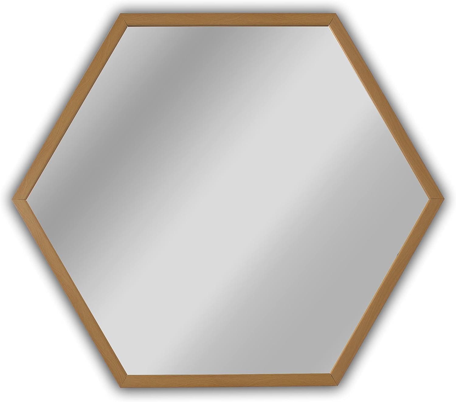 Contemporary Maple Finish Hexagon Wall Mirror, 24" Width