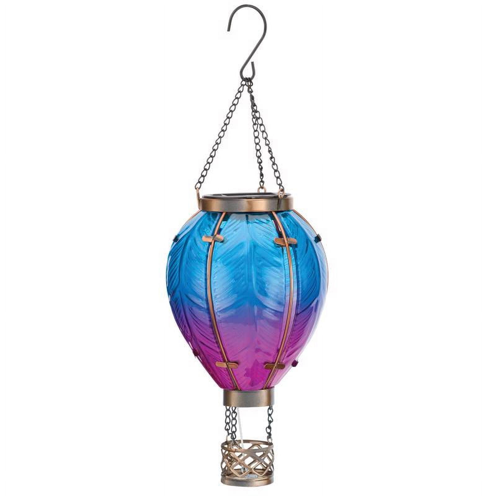 15'' Blue and Purple Metal Glass LED Hot Air Balloon Lantern