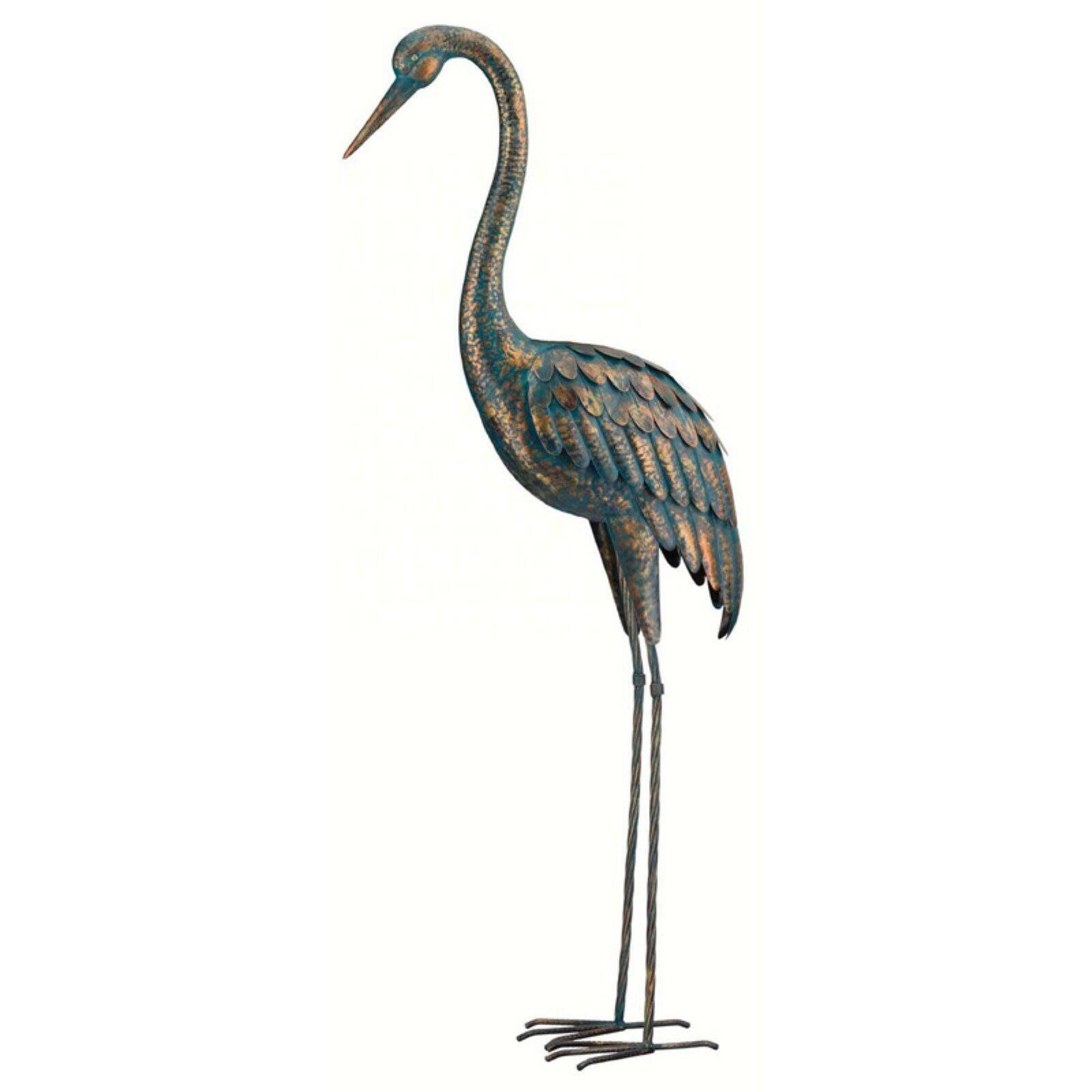 55" Patina Teal Metal Crane Outdoor Statue