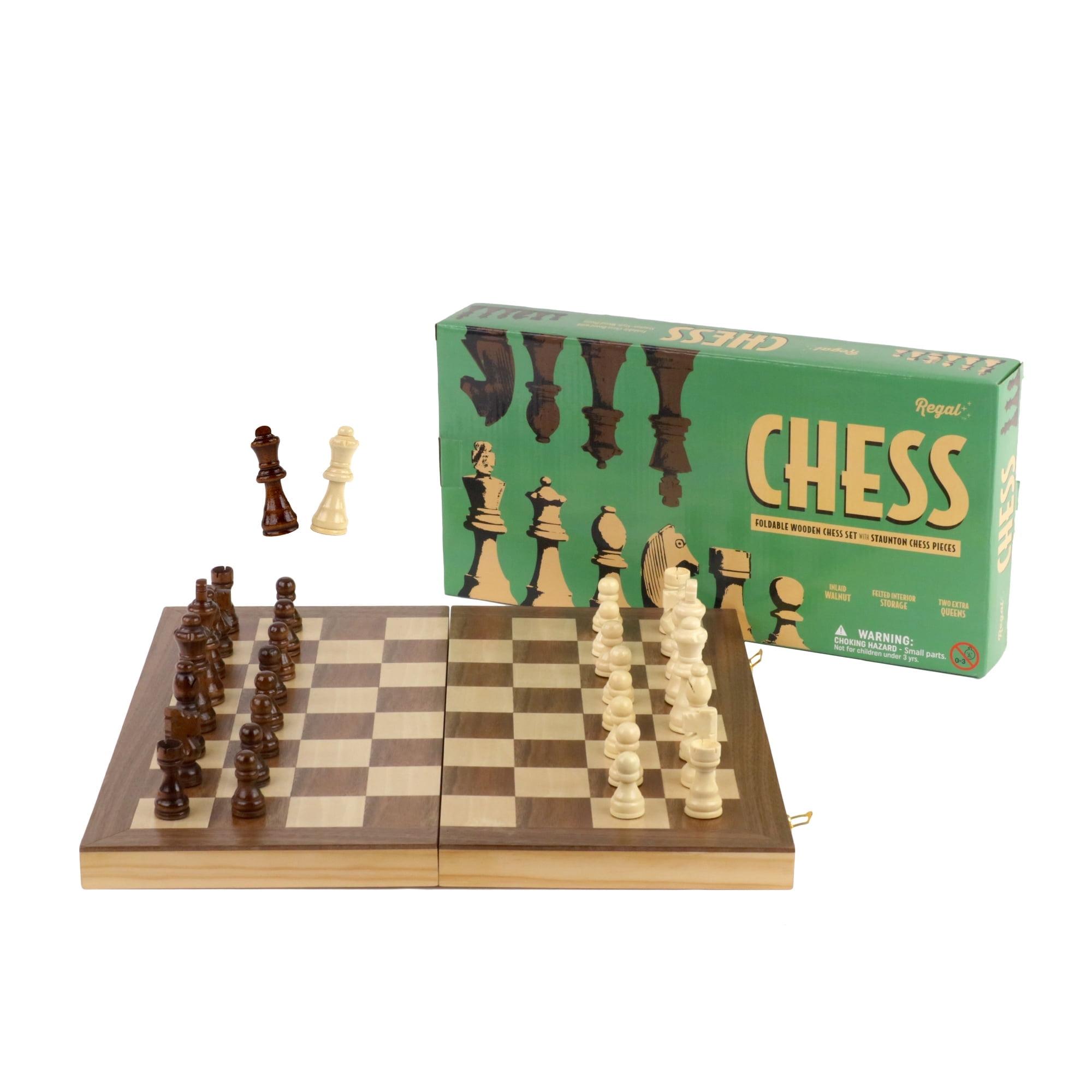 Regal 15'' Foldable Wooden Chess Set with Extra Queens