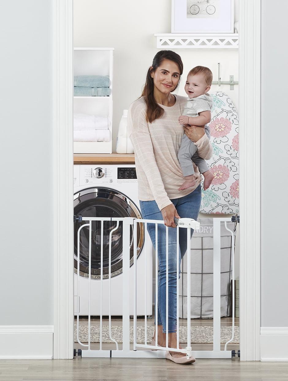 White Metal Pressure Mounted Walk Through Baby Gate