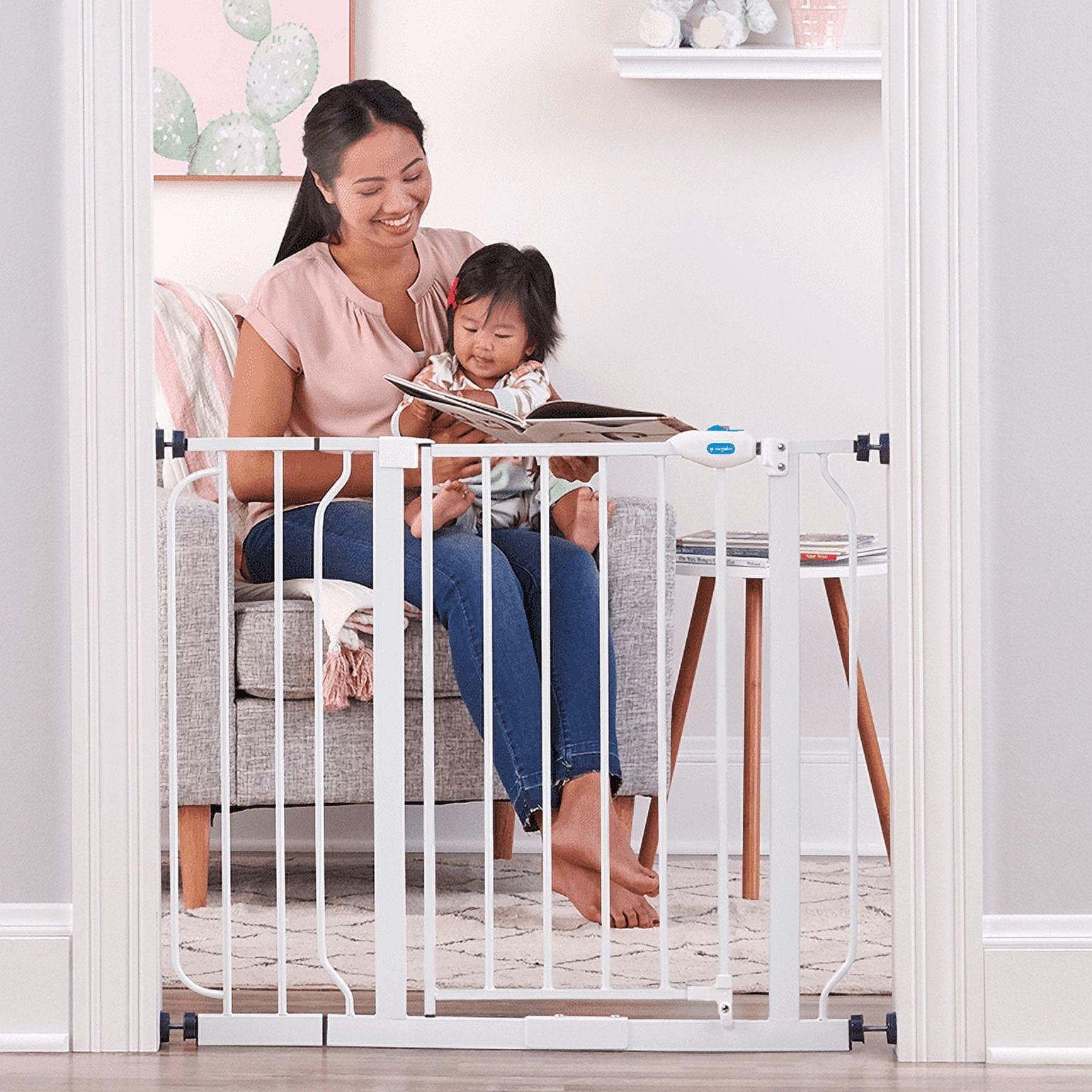 White Metal Expandable Baby Gate with Walk Through Door