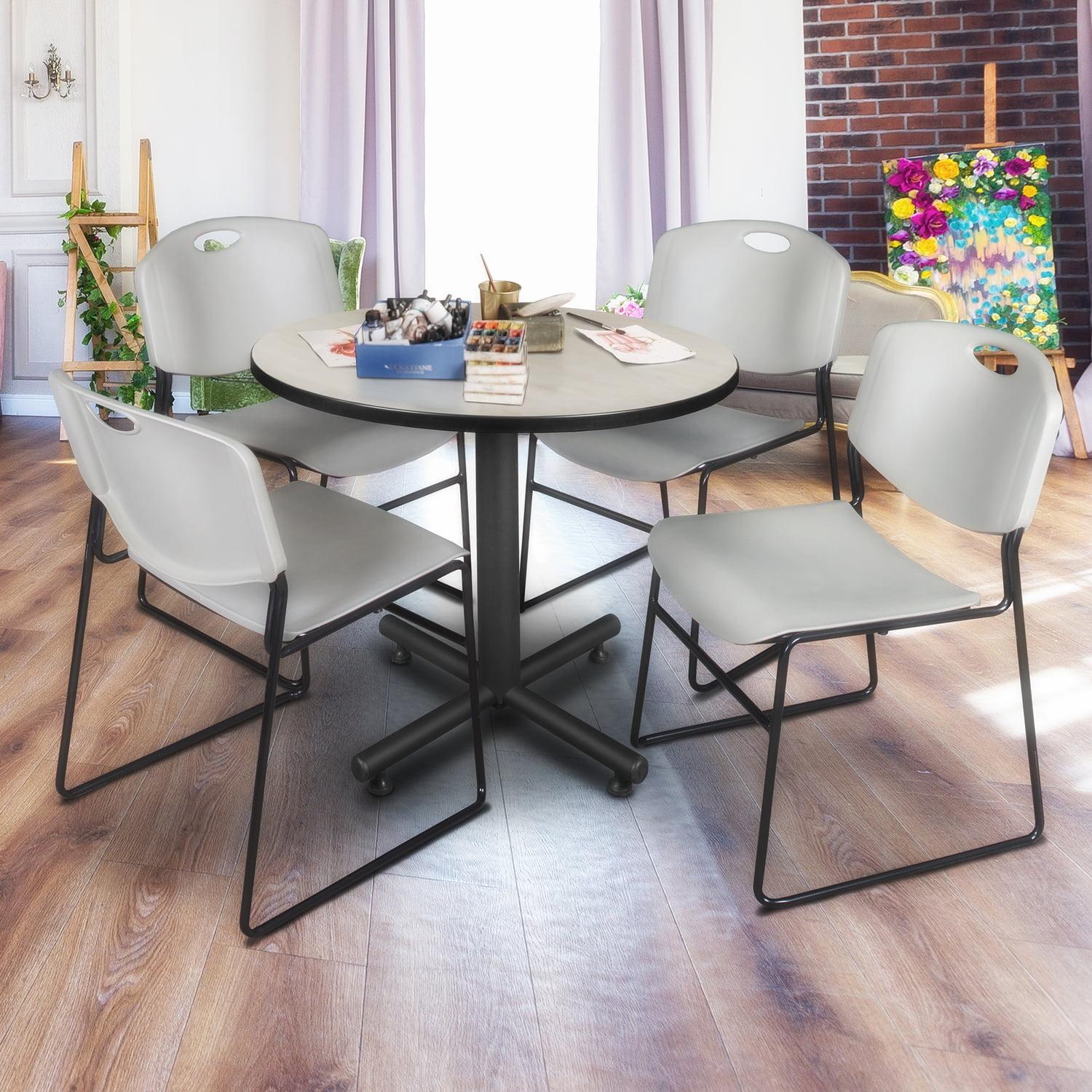 Regency Kobe 42 in. Round X-Base Breakroom Table- Maple, 4 Zeng Stack Chairs- Grey