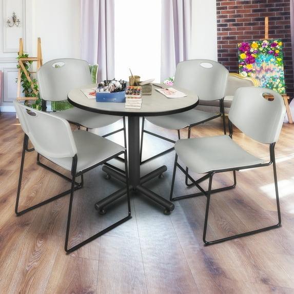 Regency Kobe 42 in. Round X-Base Breakroom Table- Maple, 4 Zeng Stack Chairs- Grey