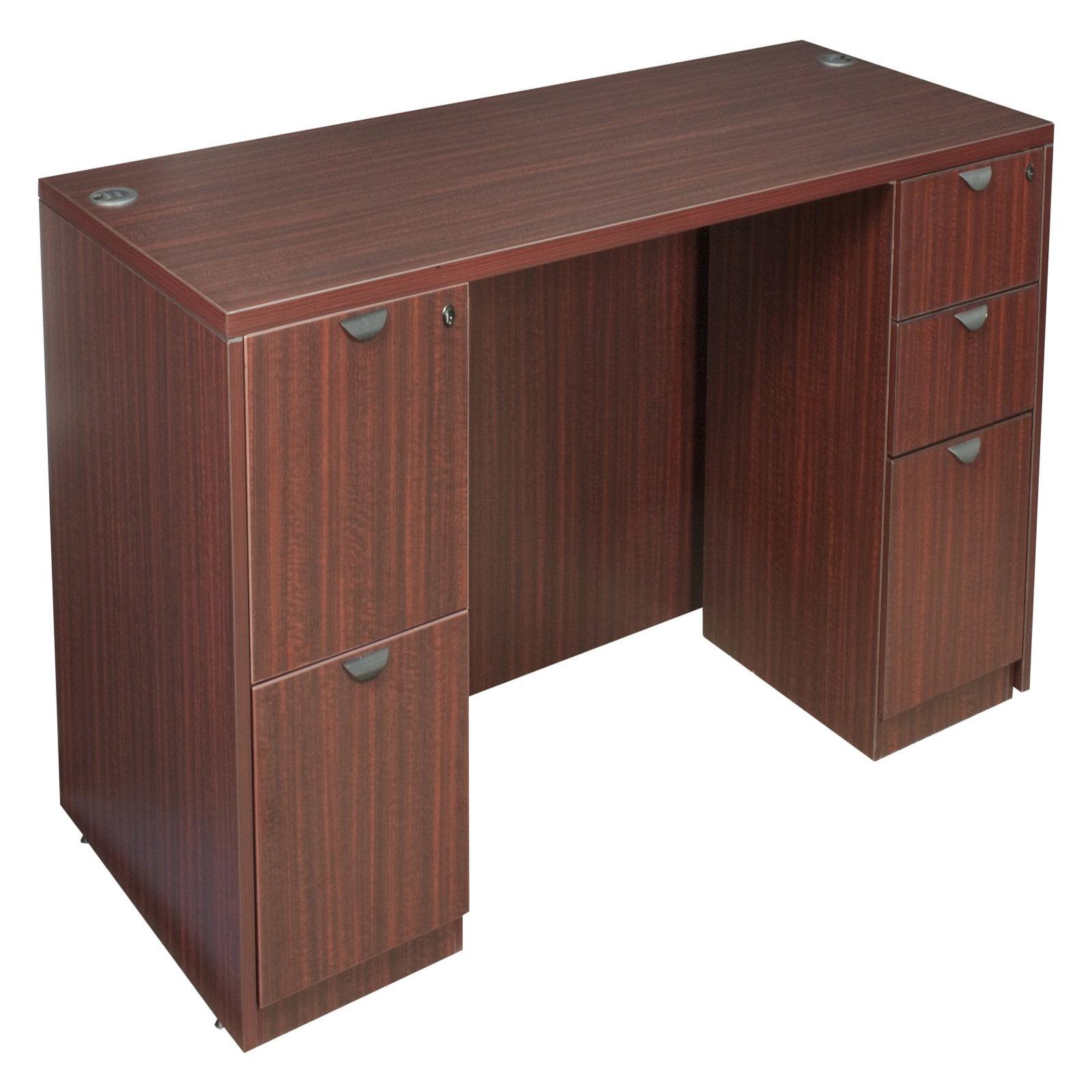 Mahogany Melamine 66" Double Pedestal Desk with Locking Drawers