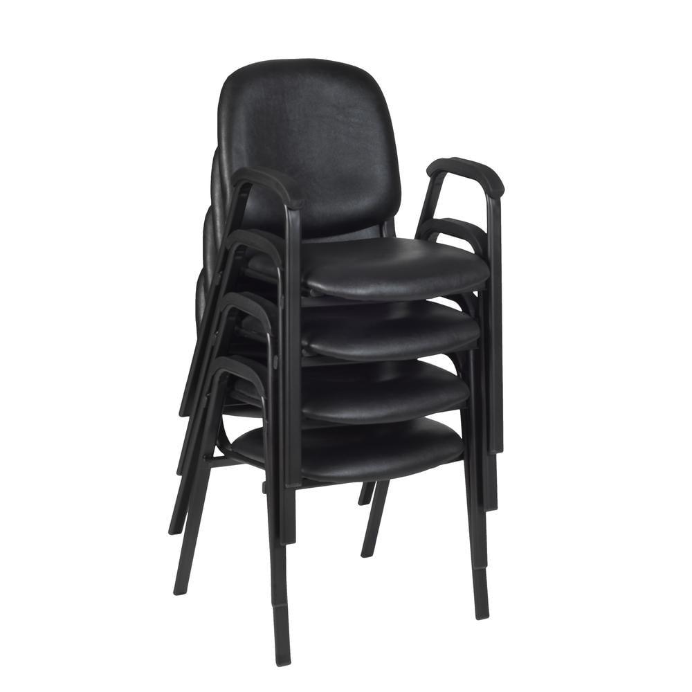 Midnight Black Vinyl and Metal Stacking Guest Chairs with Arms, Set of 4