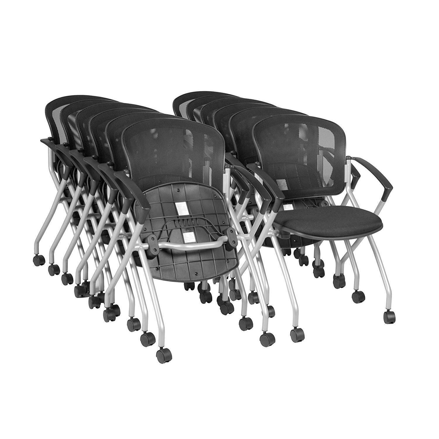 Cadence Black Mesh Nesting Conference Chairs with Fixed Arms