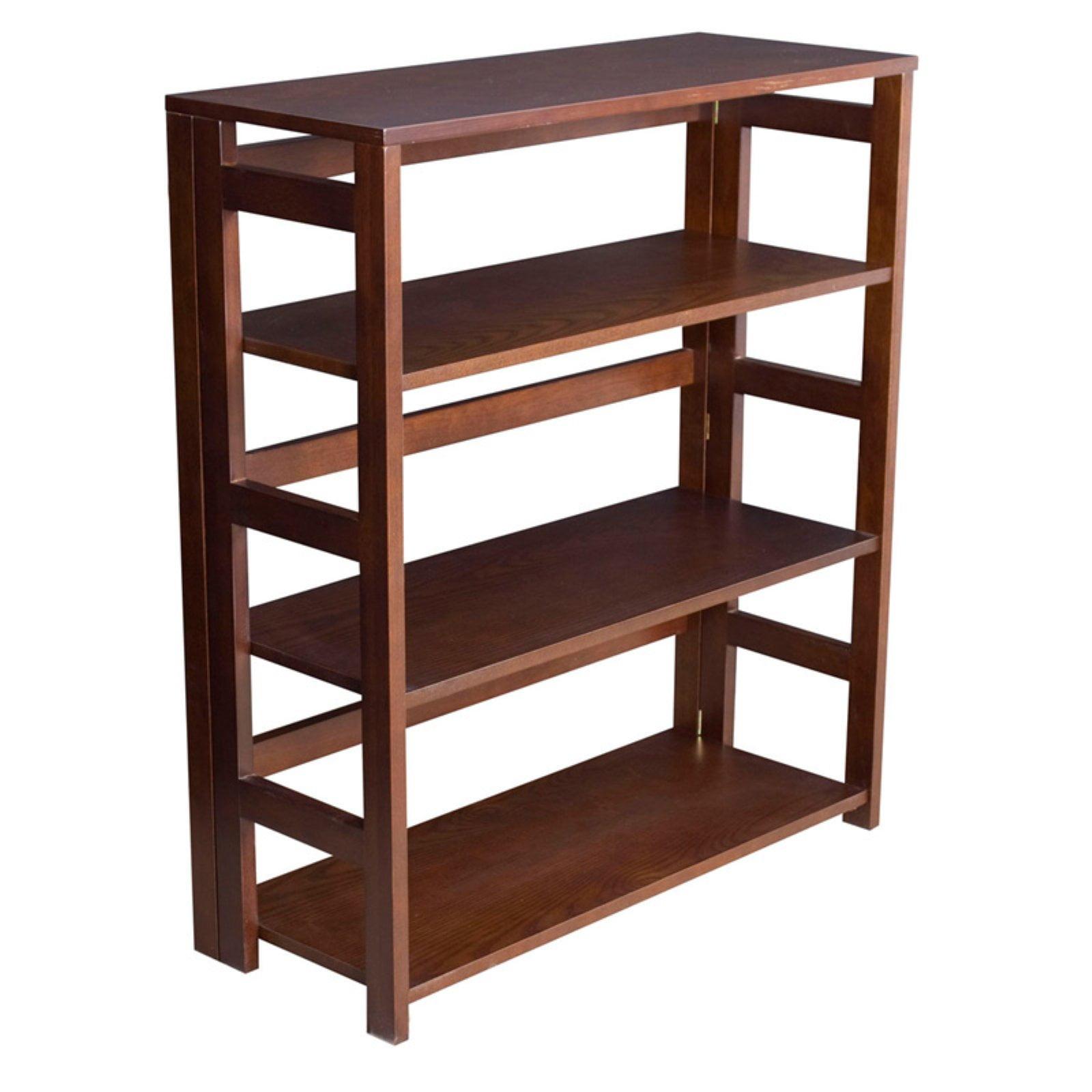 Mocha Walnut 34" High Folding 3-Shelf Contemporary Bookcase