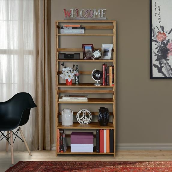 Romig Flip Flop 67 in High Folding Bookcase, Easy Assembly Shelf Storage- Medium Oak