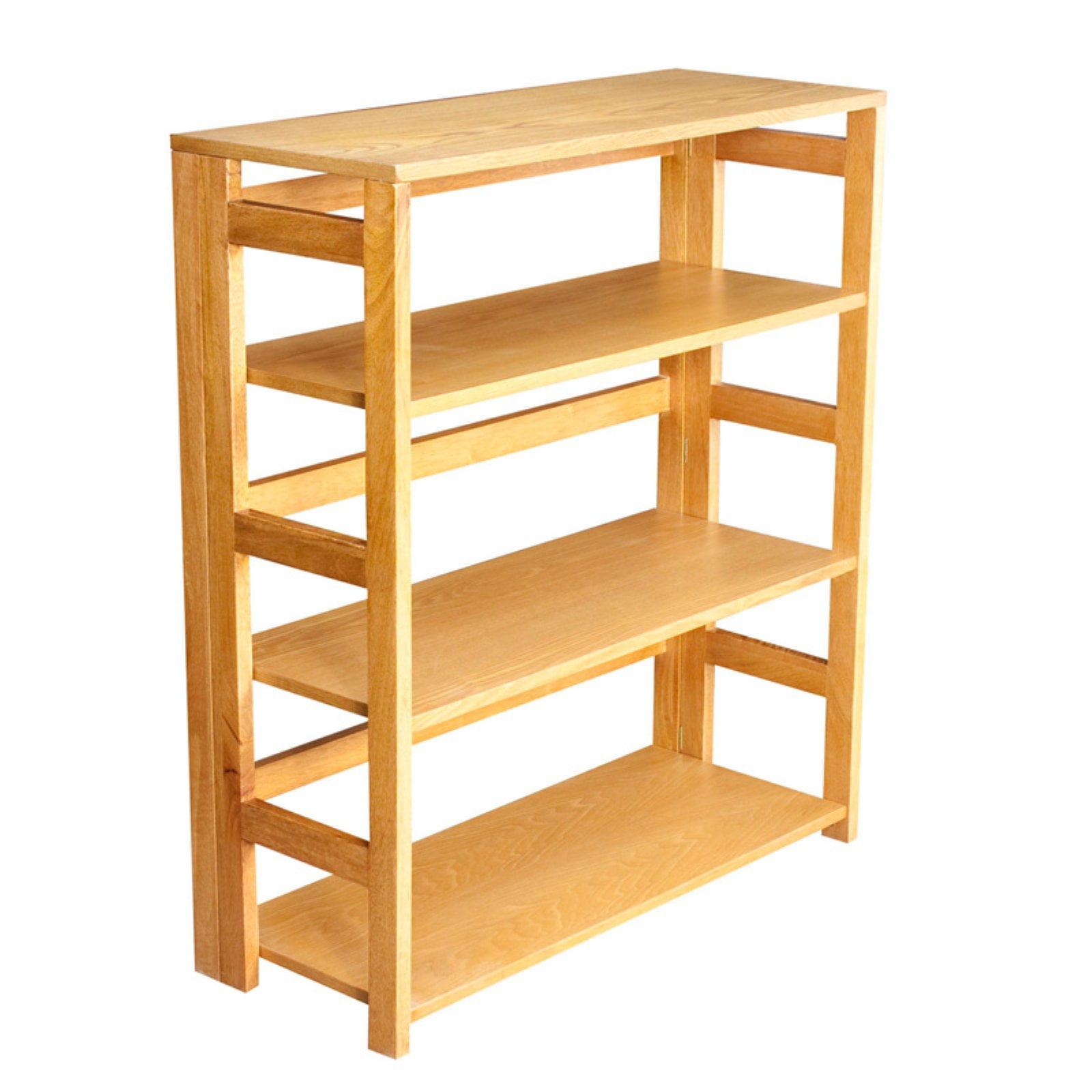 Romig Flip Flop 67 in High Folding Bookcase, Easy Assembly Shelf Storage- Medium Oak