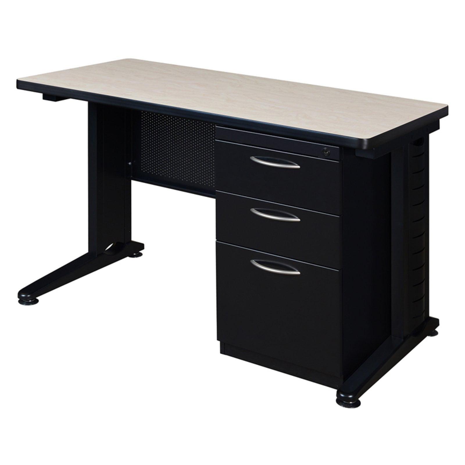 Maple Laminate 48'' Desk with Black Metal C-Legs and Filing Cabinet